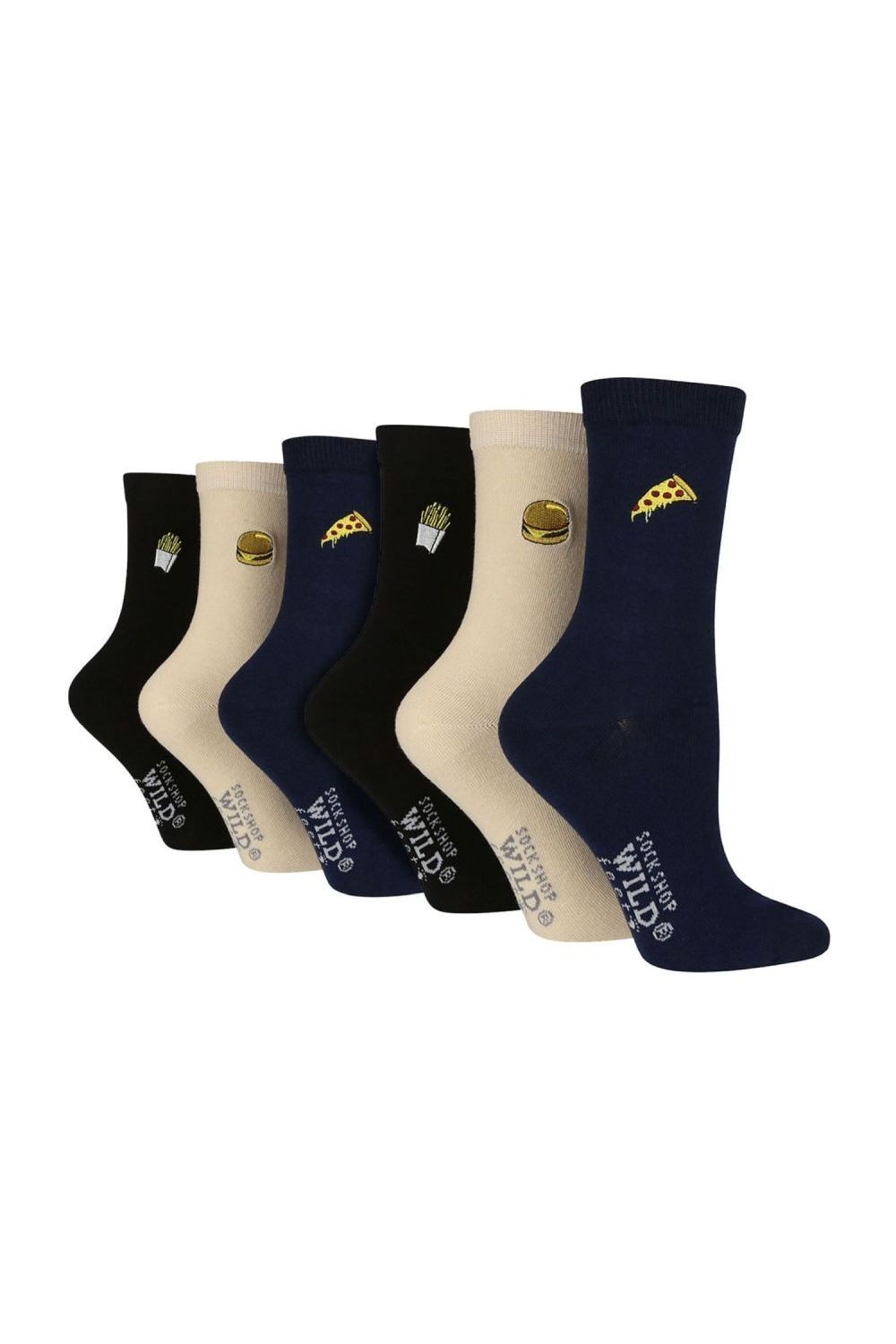 Navy 6 Pack Embroidered Crew Socks, Image 1 of 3