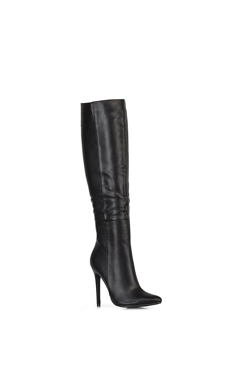 Black 'Nora' Pointed Toe Zip Up Knee High Stiletto Heel Long Boots, Image 2 of 5