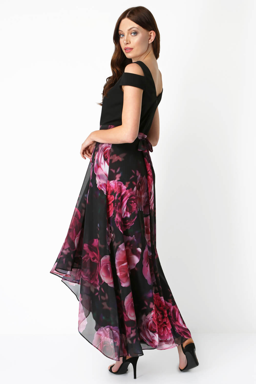 Floral Print Cold Shoulder Maxi Dress in Pink - Roman Originals UK