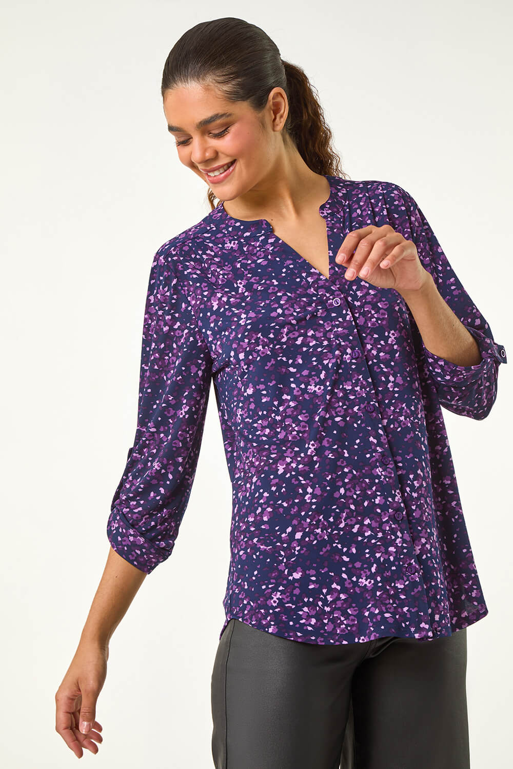 Purple Stretch Speckled Print Blouse, Image 1 of 5