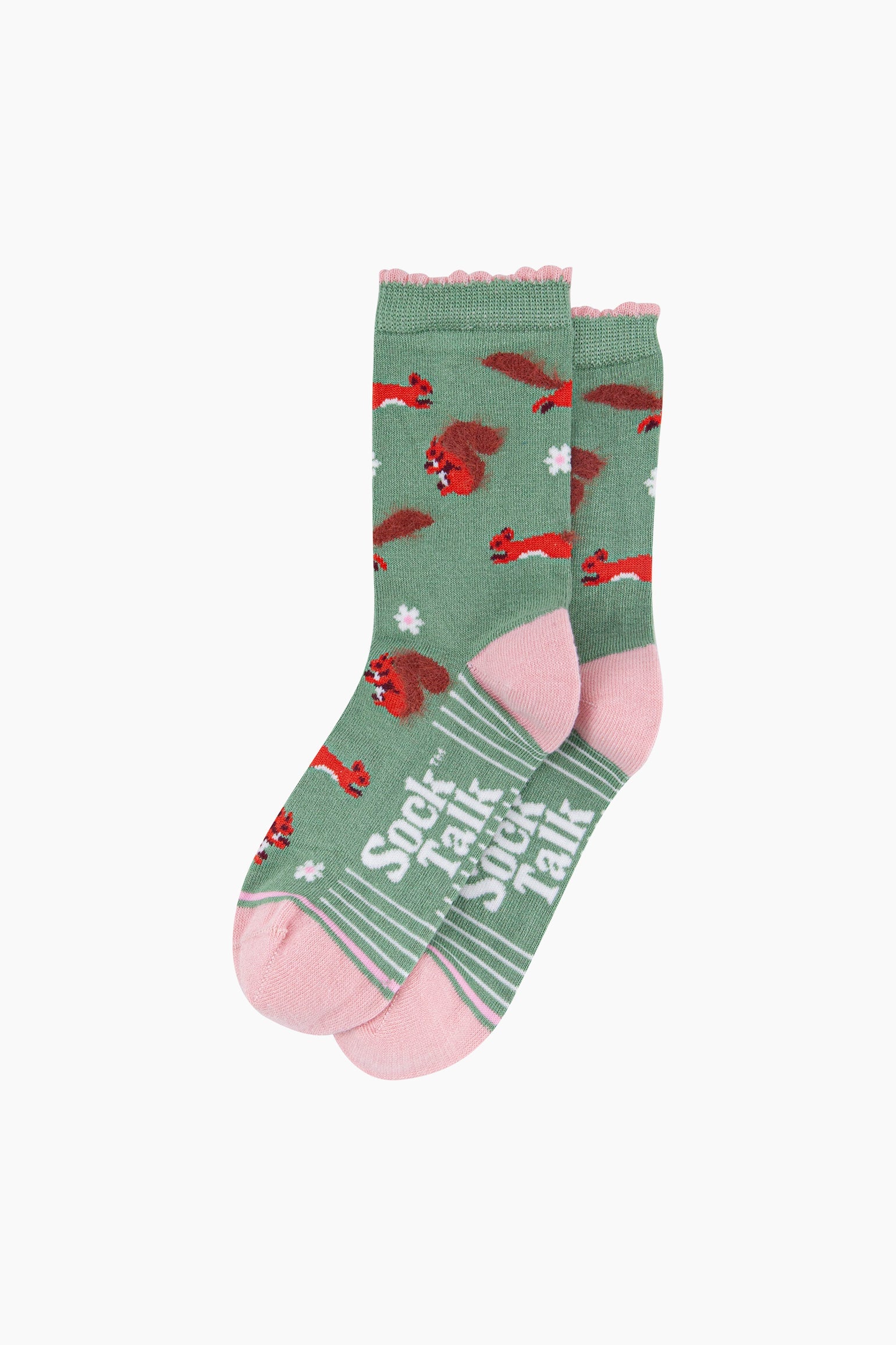Mint Squirrel Floral Fluffy Bamboo Socks in Green, Image 3 of 4