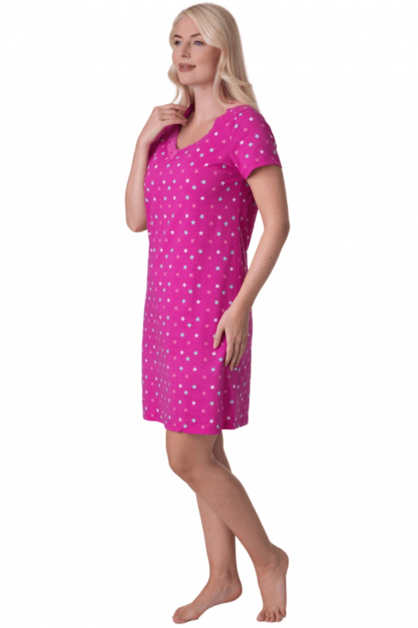 Fuchsia Camille Lingerie Fuchsia Multicoloured Star Print Cotton Nightshirt, Image 2 of 5