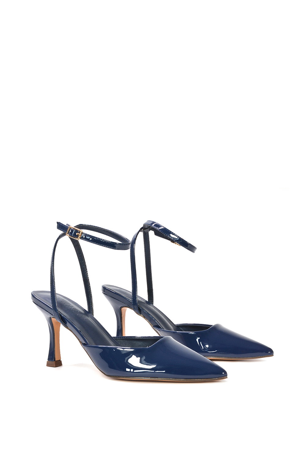 Navy 'Tori' Pointed Toe Stiletto Heels With Ankle Strap, Image 3 of 6