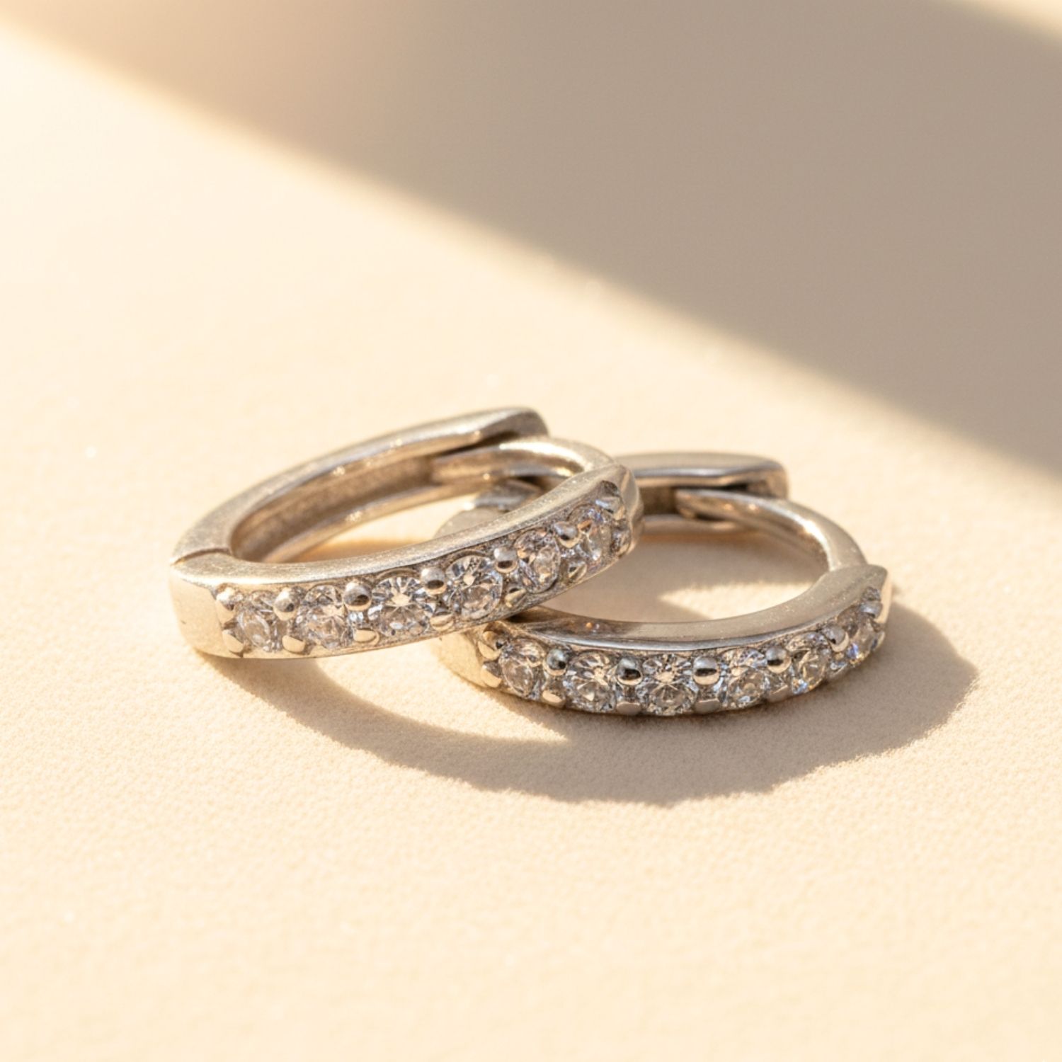 Metallic Diamond April Birthstone Small Silver Huggie Hoops