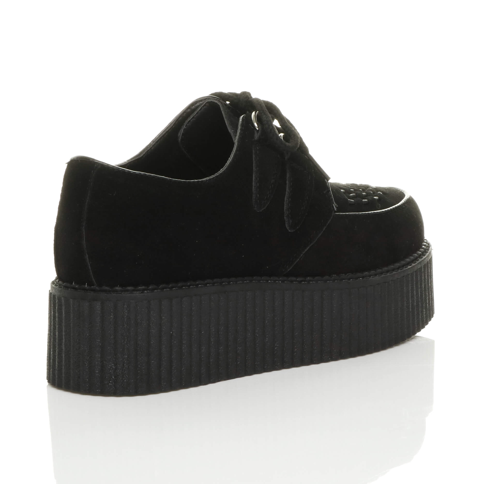 Black Double Platform Brothel Creepers Lace Up Shoes, Image 4 of 6