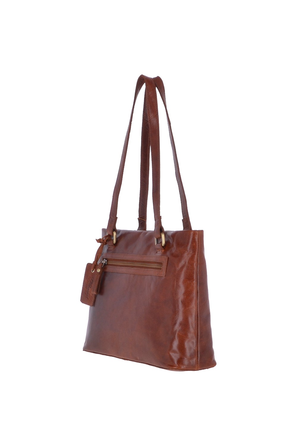 Tan Real Leather Vintage Medium Handbag, Image 2 of 3