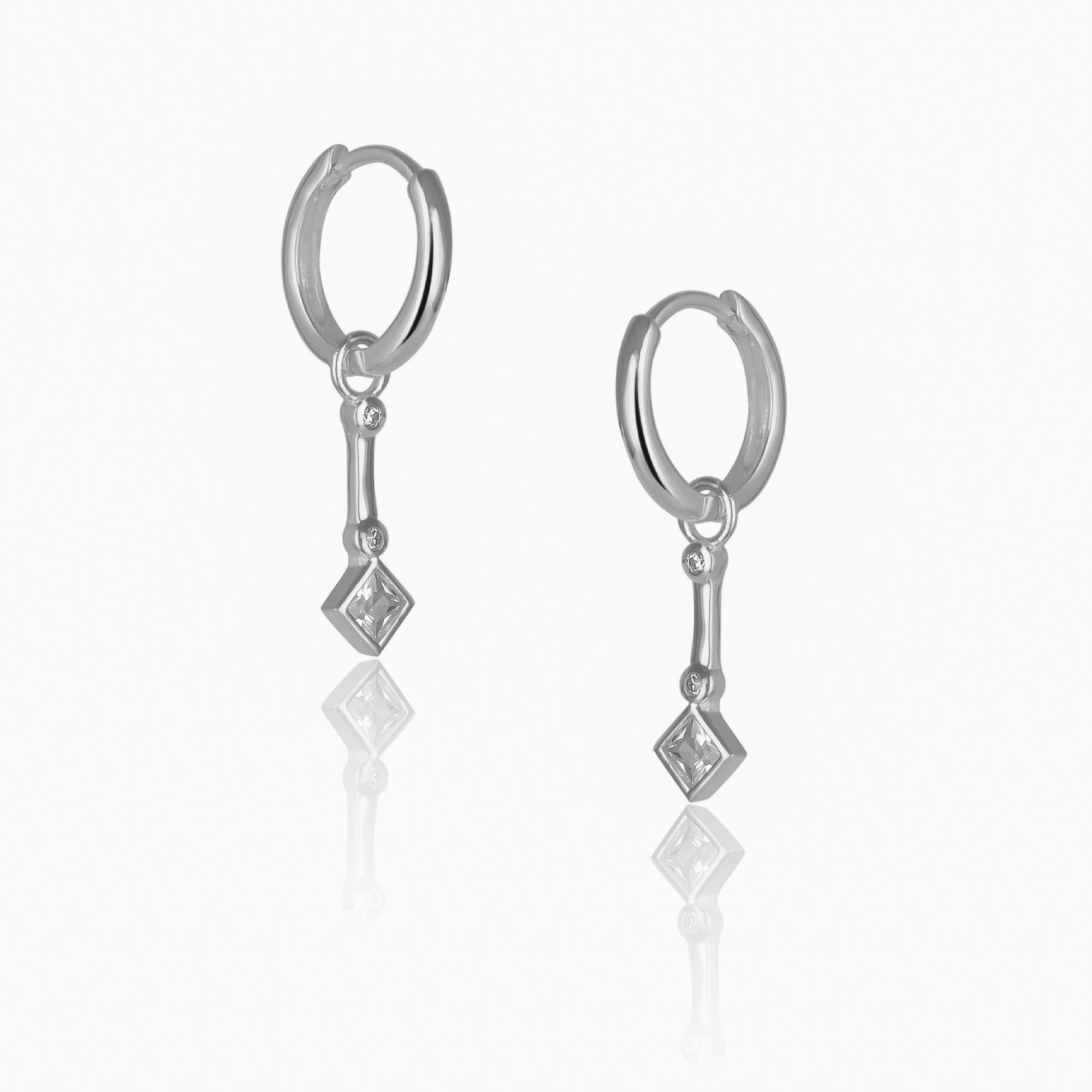 Silver Sterling Silver Rhombus Drop Hoop Earring, Image 1 of 1