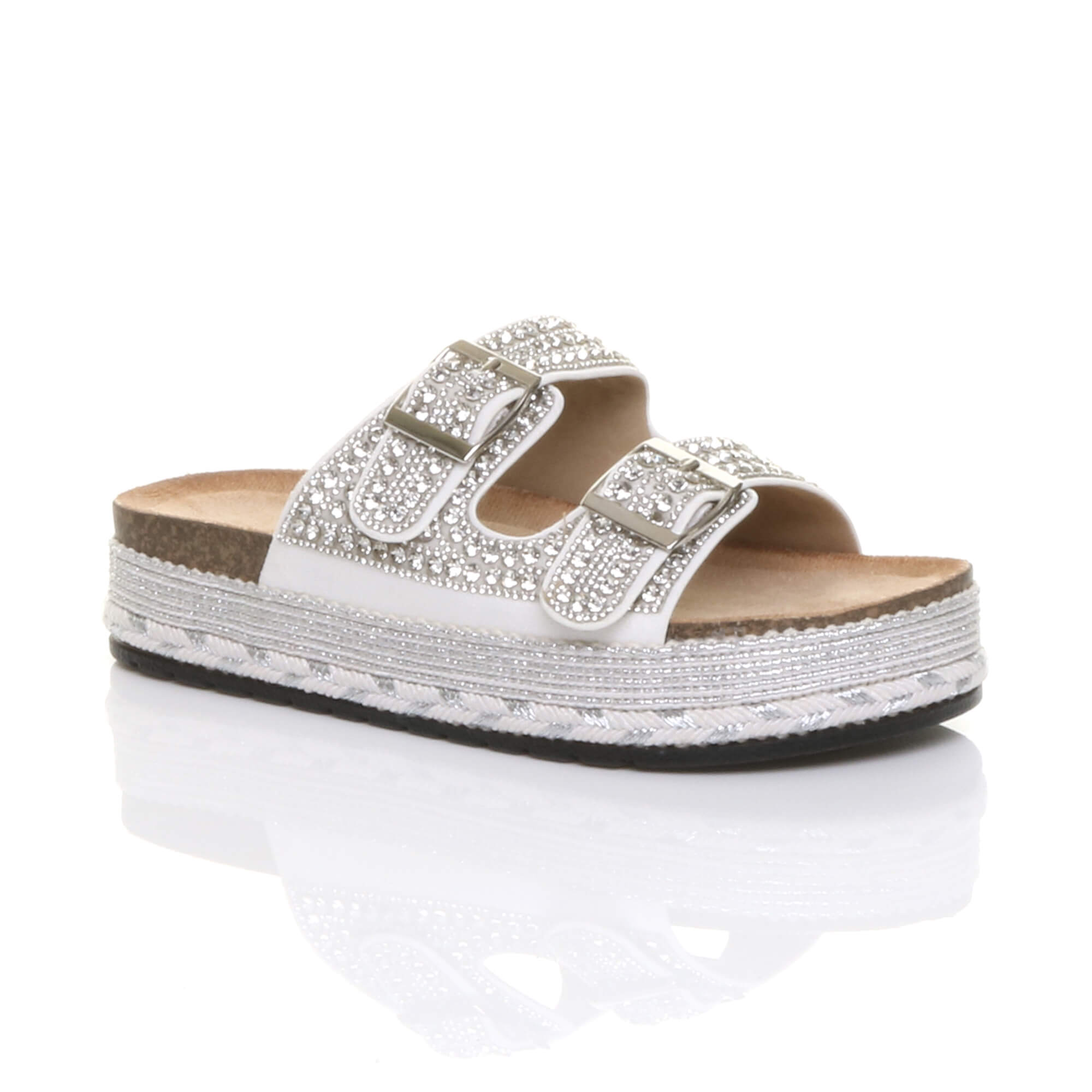 Pink Platform Chunky Sole Diamante Buckle Footbed Sandals