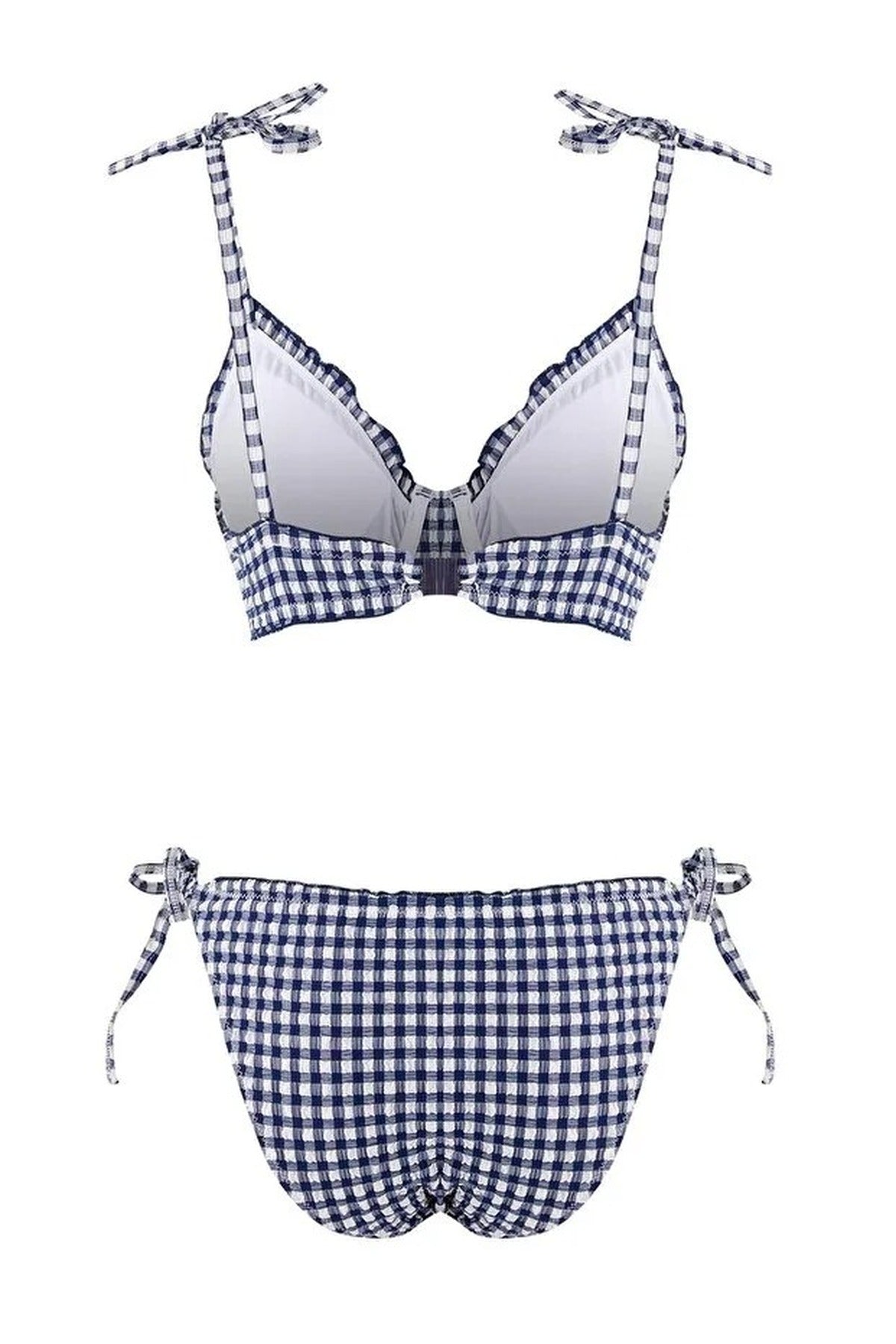 Multi Gingham Ruffle Detail Balconette Bikini Set, Image 3 of 4