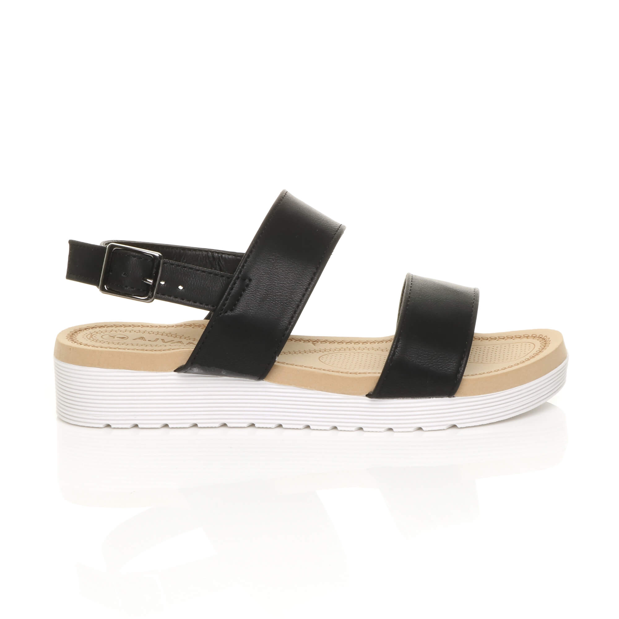 Black AJVANI Black Flatform Strappy Sandals, Image 2 of 6