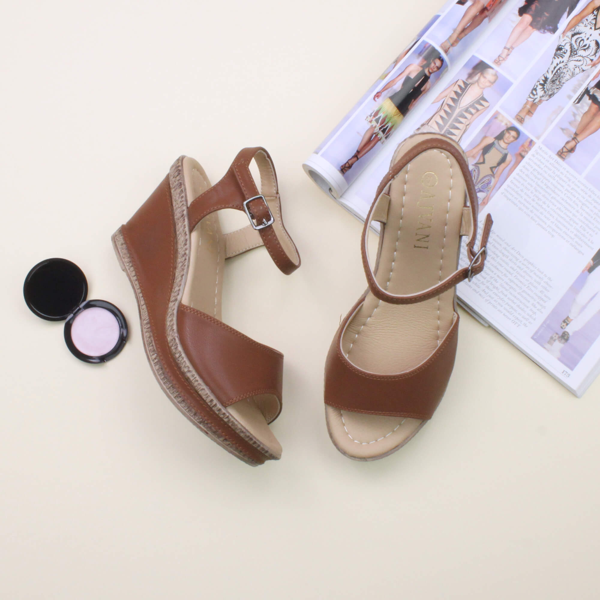 Tan AJVANI Tan High Wedge Heels Ankle Strap Cork Sandals, Image 4 of 6