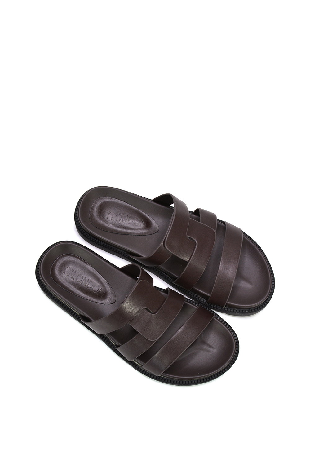 Brown XY LONDON Brown 'Aurelia' Flat Slider Sandals With Comfortable Footbed, Image 6 of 6
