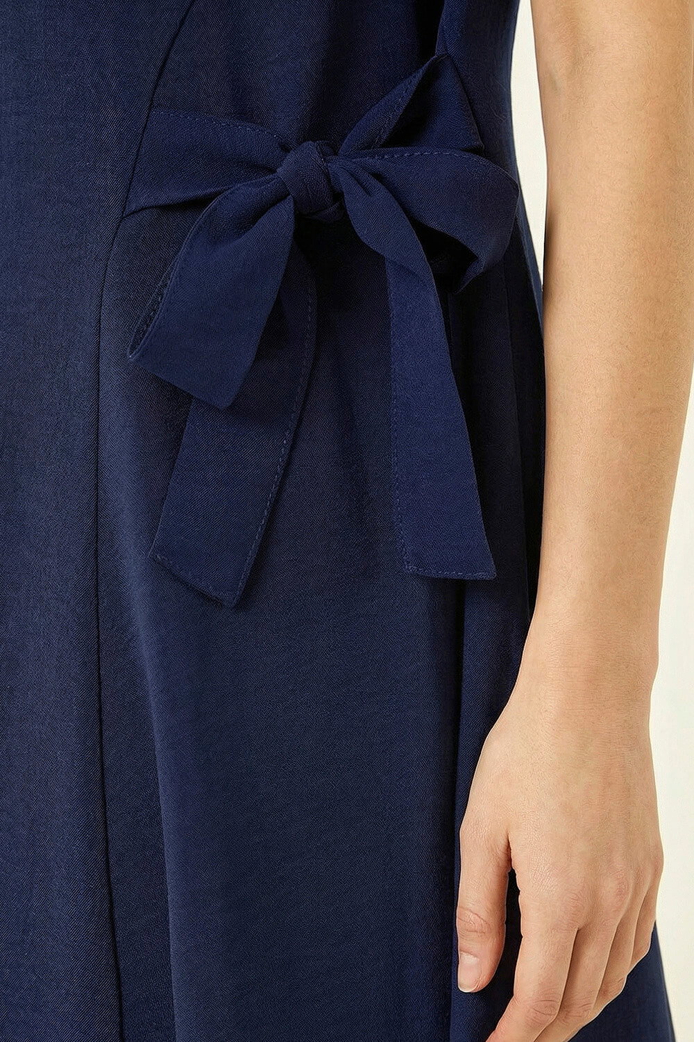 Navy  Side Tie Detail Midi Dress, Image 6 of 6
