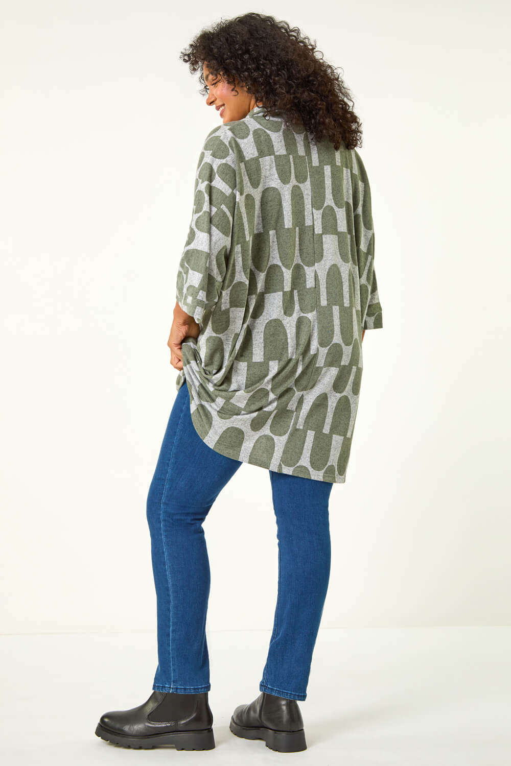 KHAKI Curve Geometric Print Roll Neck Top, Image 4 of 5