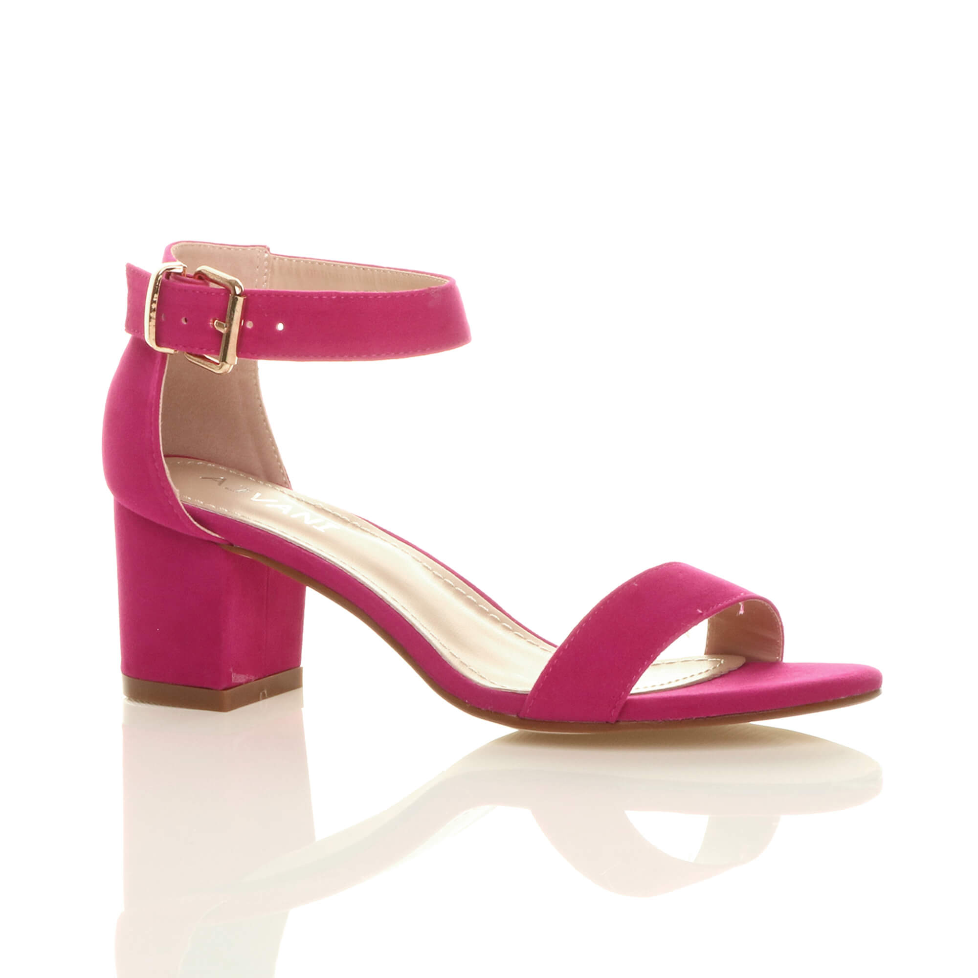 Fuchsia AJVANI Fuchsia Mid Block Heel Ankle Strap Sandals, Image 1 of 6