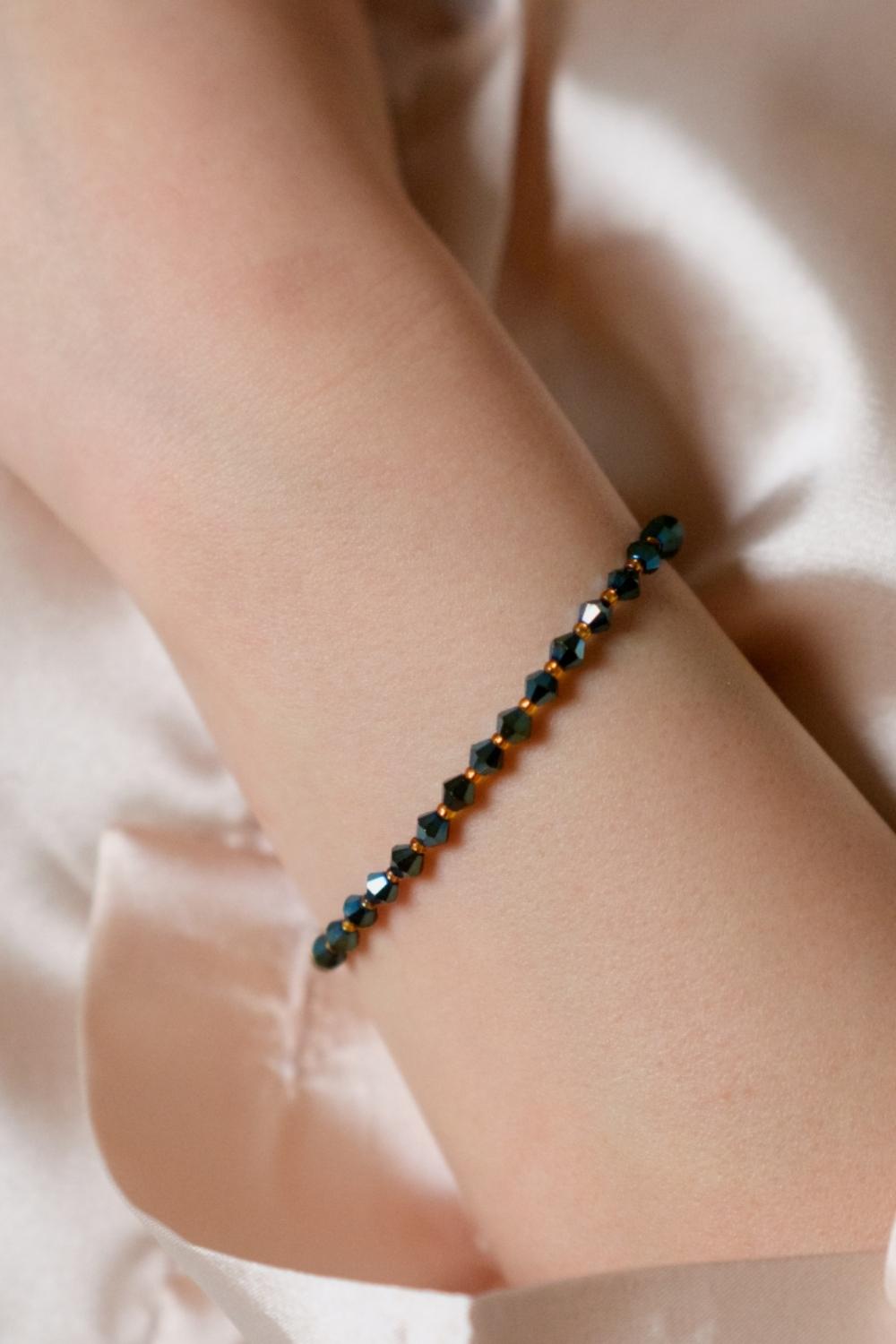 Blue Crystal Beaded Bracelet Minimalist Elegant, Image 1 of 3