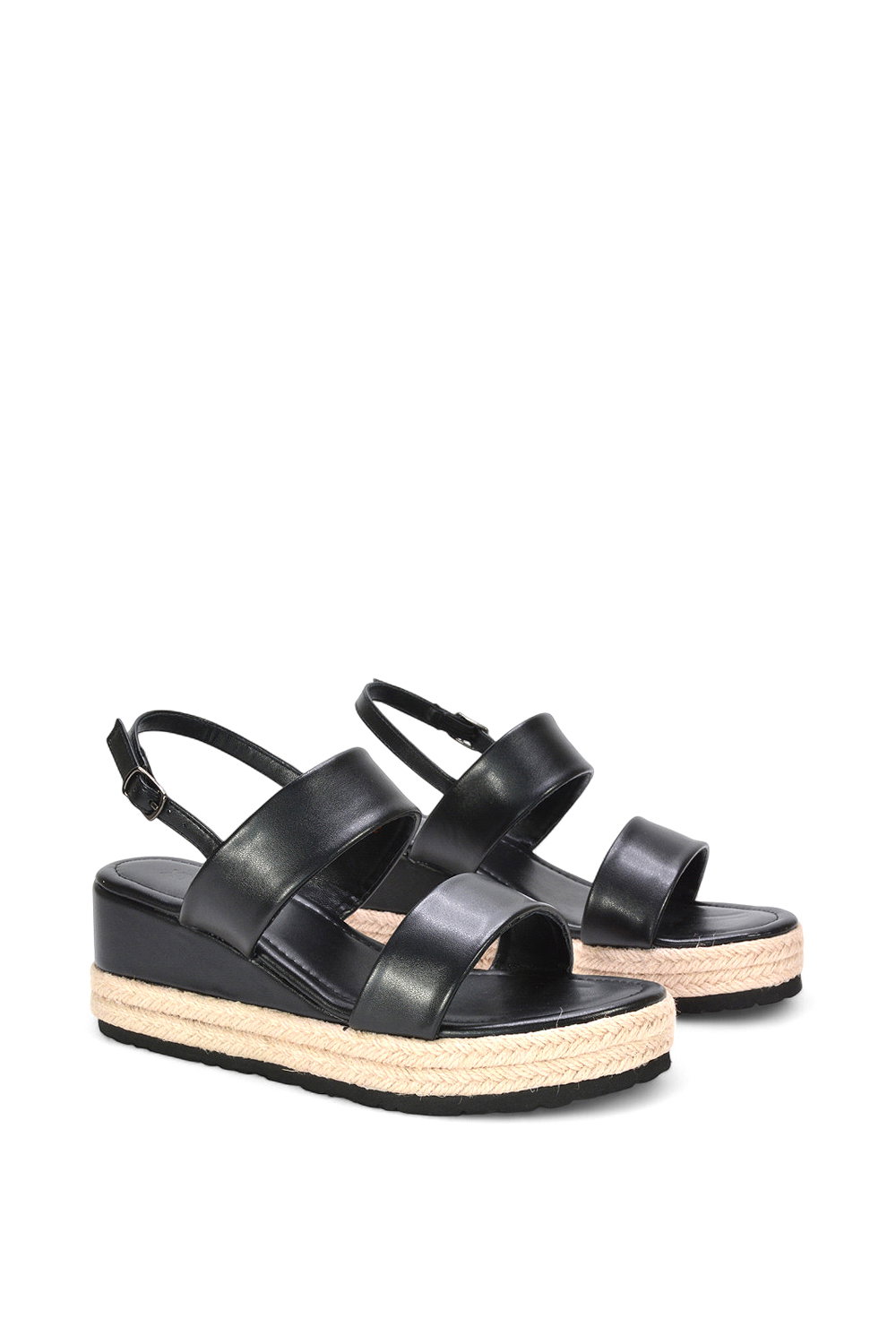 Black XY LONDON Black 'Ally' Low Heel Platform Wedge Espadrill  Slingback Sandals, Image 3 of 5