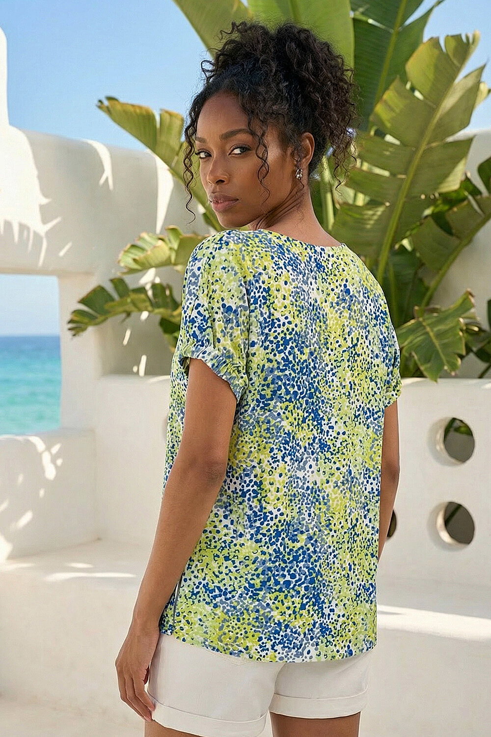 Lime Abstract Spot Print Pleat Front Top, Image 4 of 4