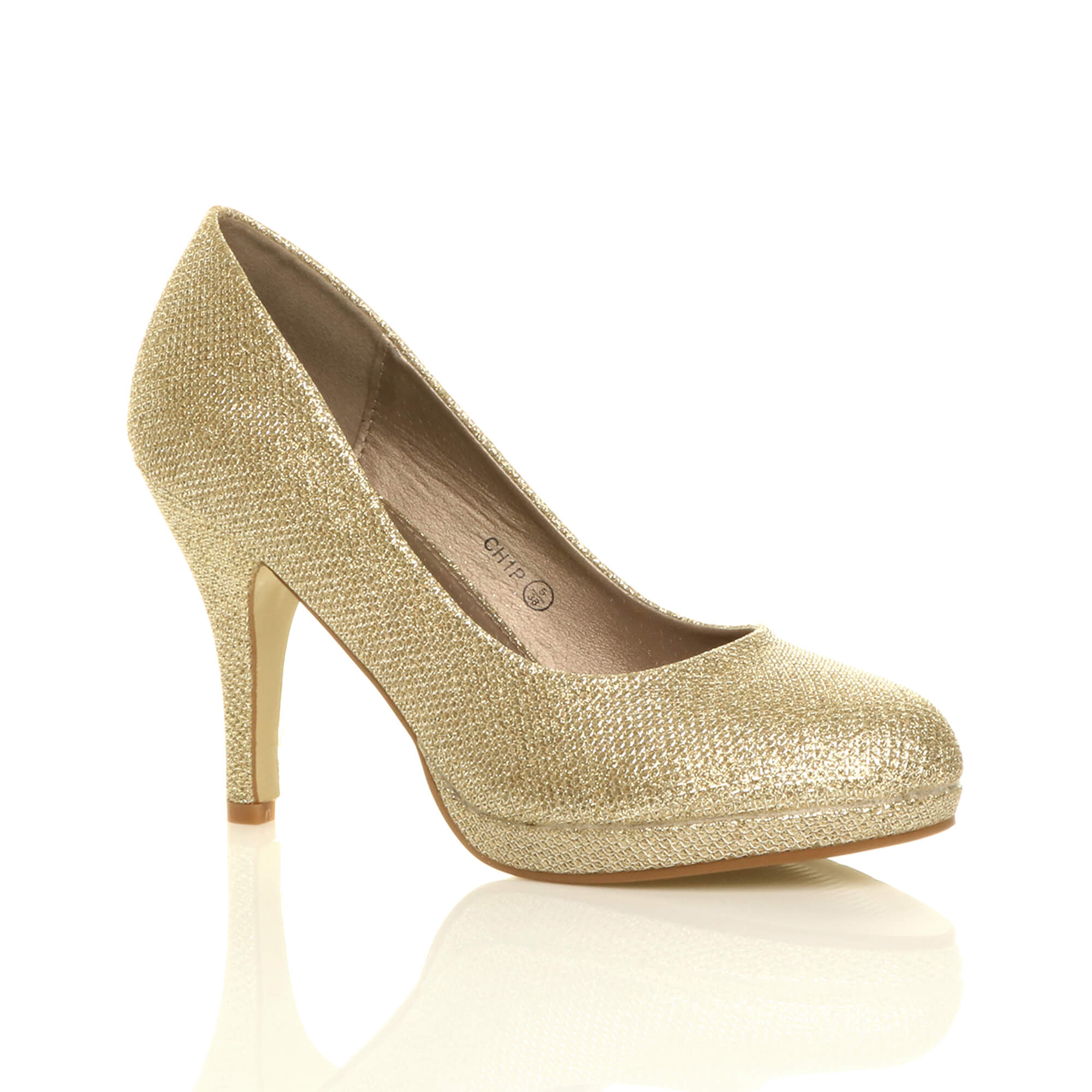 Black High Heel Glitter Court Shoes