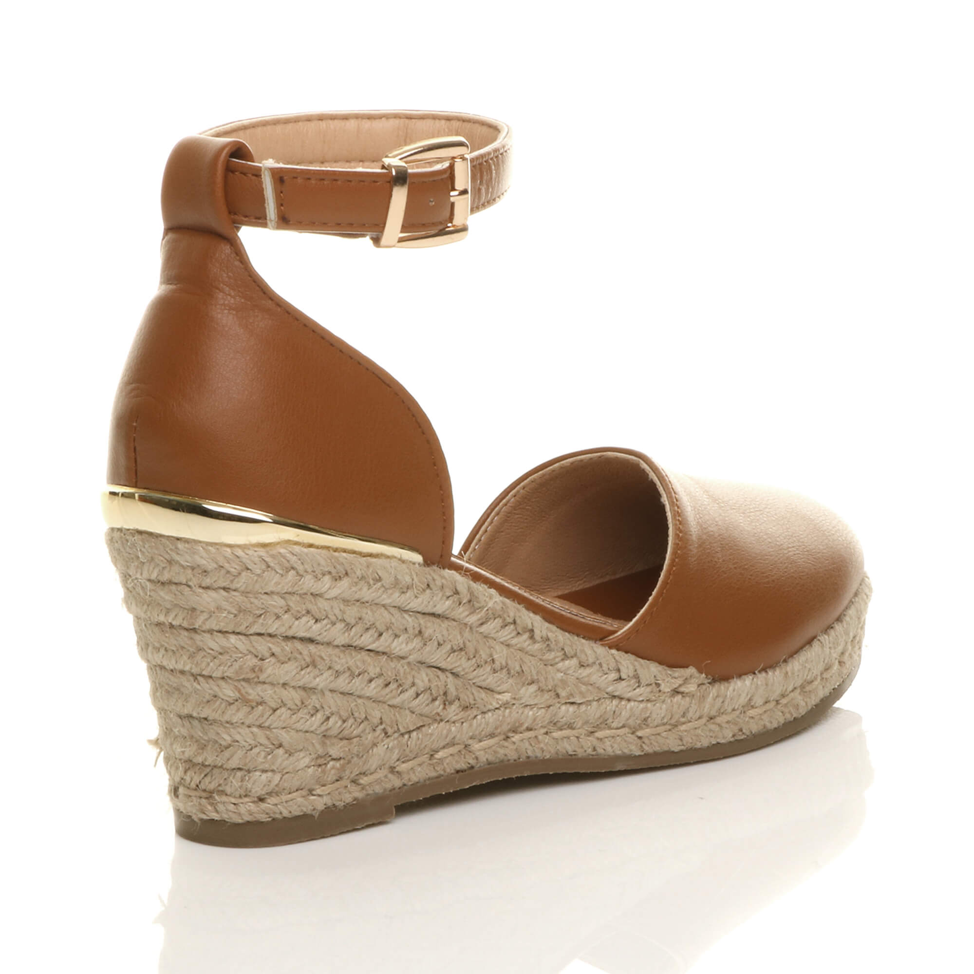 Tan Mid Wedge Heel Ankle Strap Espadrille Sandals, Image 4 of 6