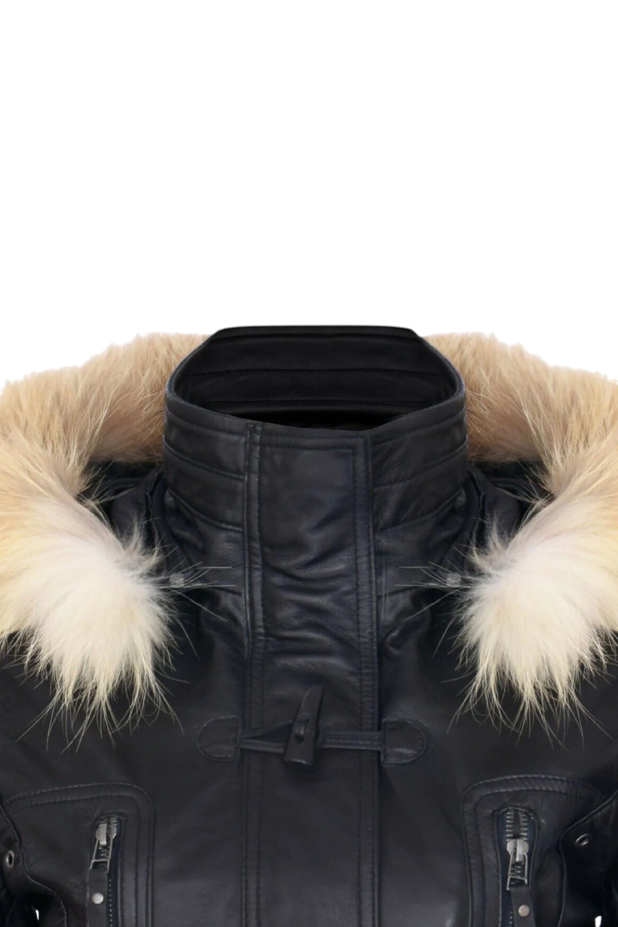 Black Lamb Leather Parka Fur Hood Jacket, Image 6 of 6