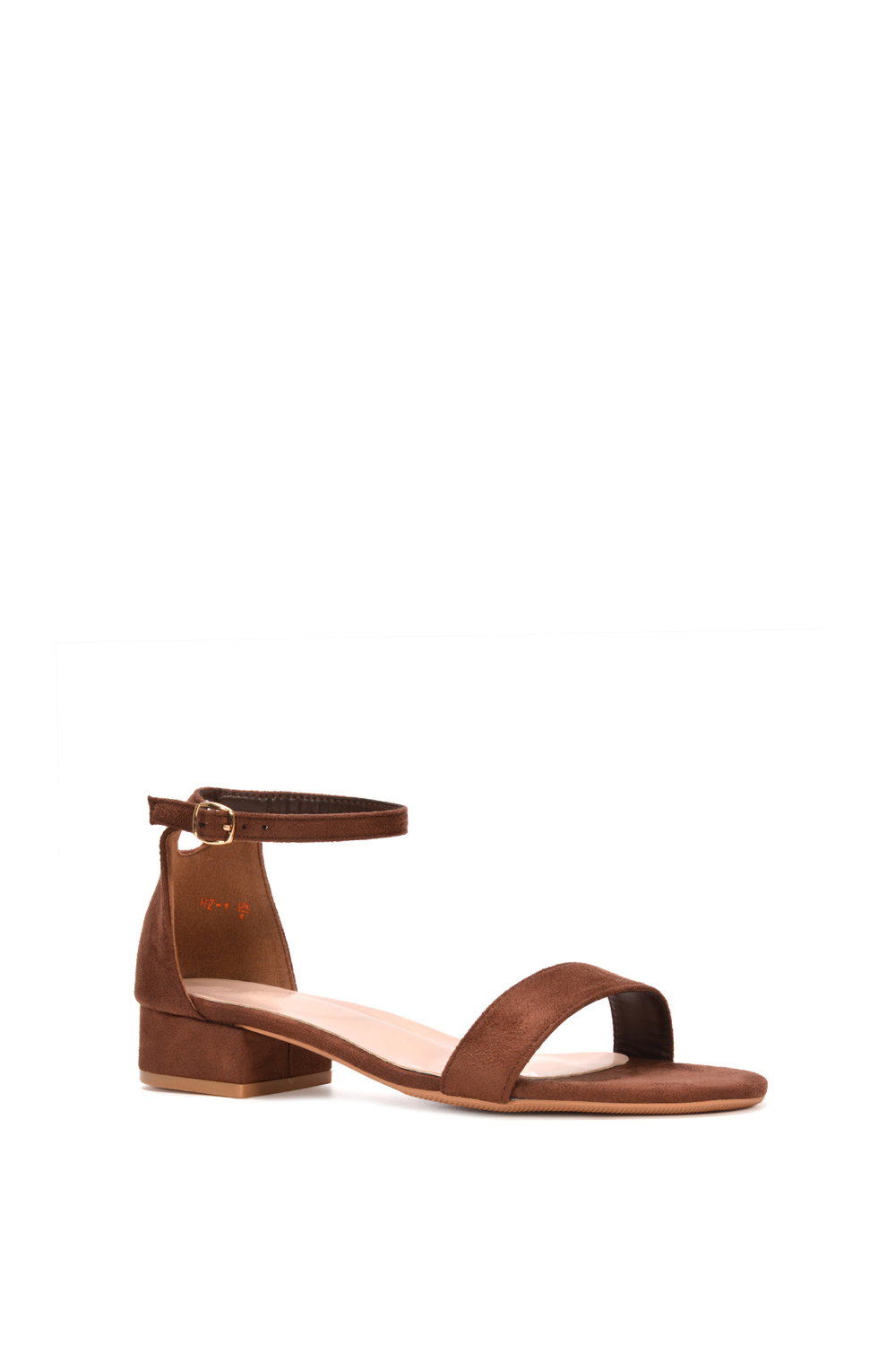 Brown XY LONDON Brown 'Tate' Low Block Heel Sandals With Ankle Strap, Image 2 of 5