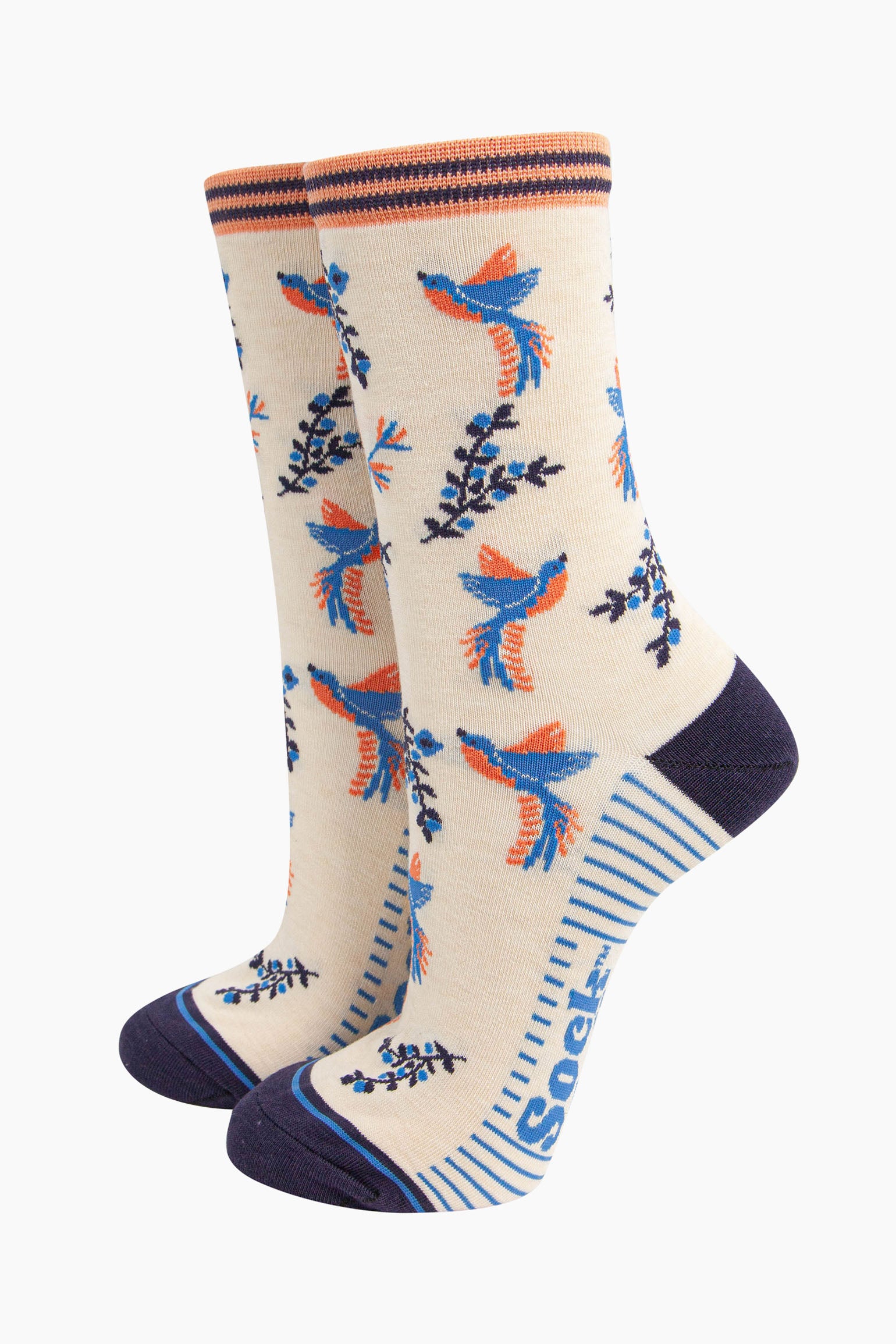 Blue Hummingbird Floral Bamboo Socks