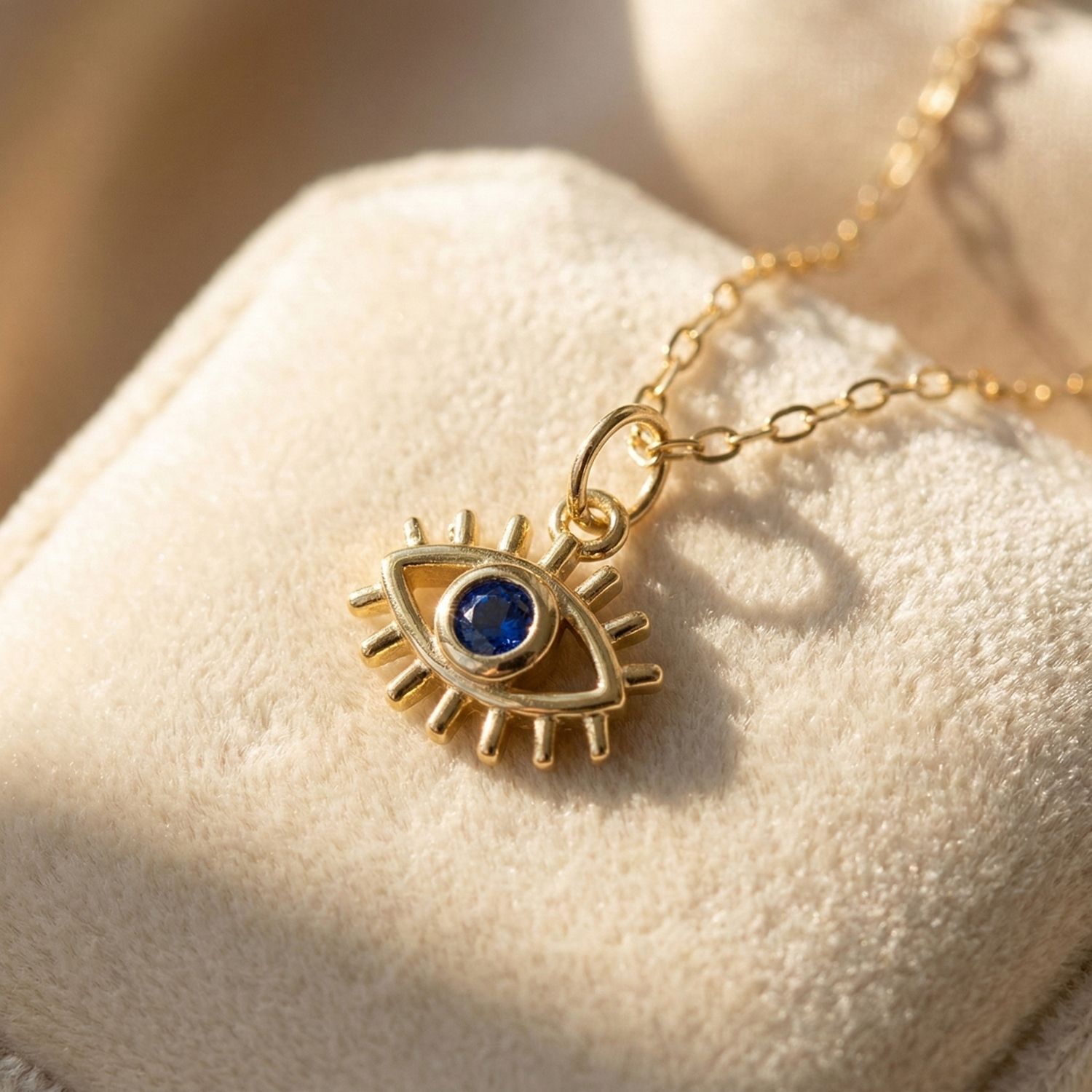 Metallic Mini Evil Eye Dark Blue Gold Plated Charm Necklace