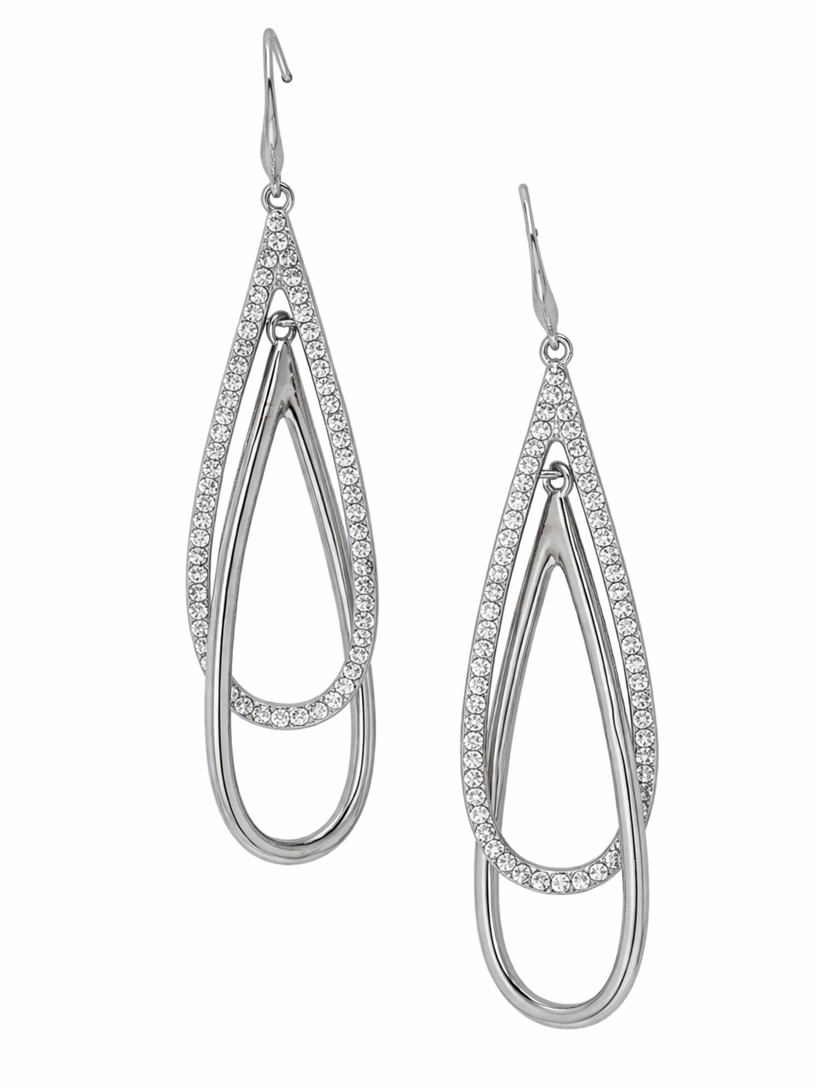 Silver AVANT-GARDE PARIS Silver Double Loop Pavé Drop Earrings, Image 1 of 3
