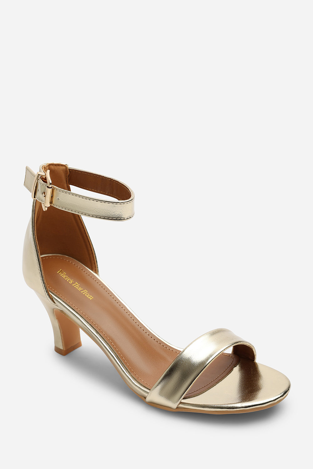 Gold 'Madrid' Mid Block Heel With Ankle Strap, Image 3 of 6