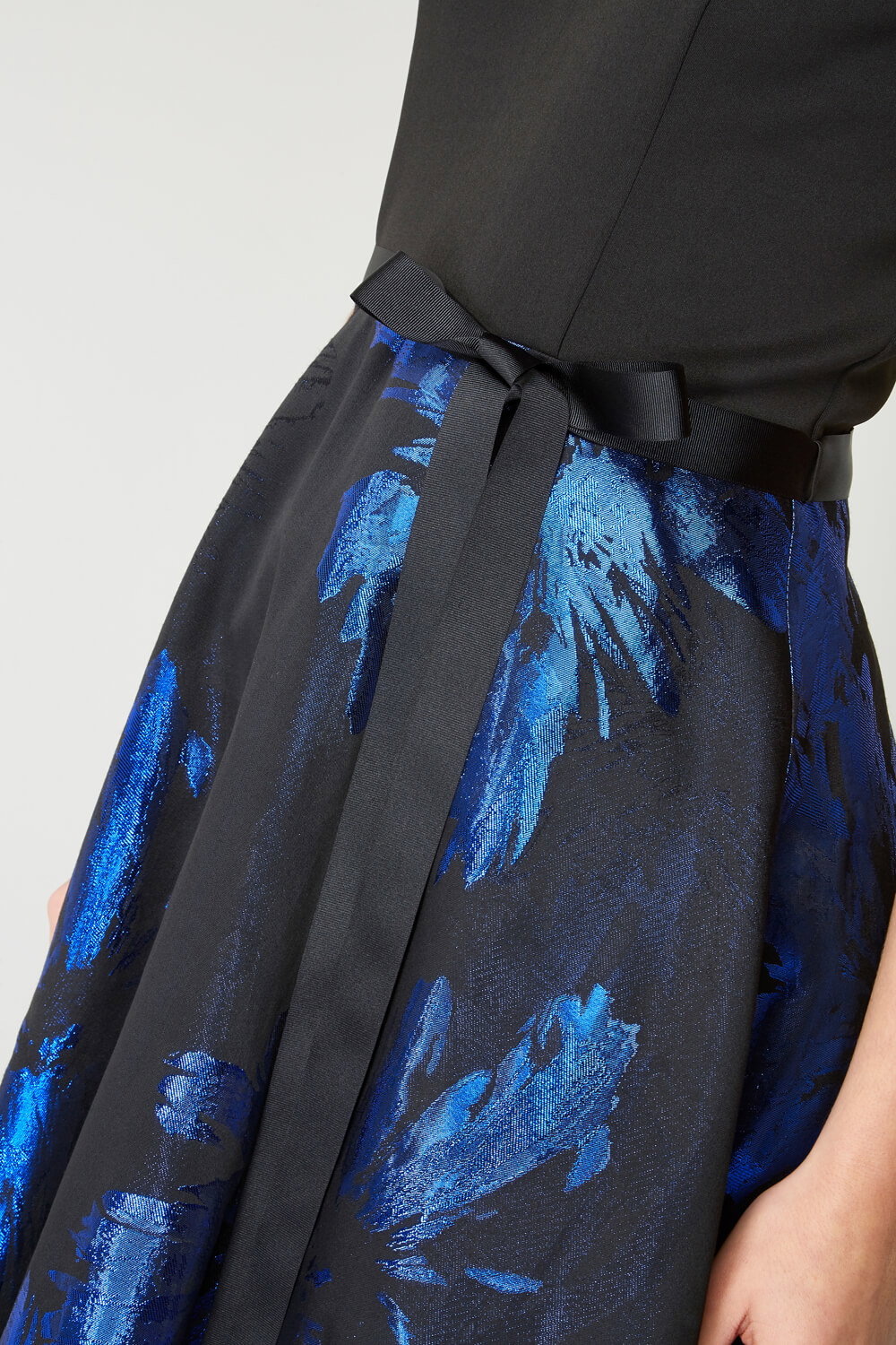 Royal Blue Jacquard Flared Cold Shoulder Dress, Image 5 of 5