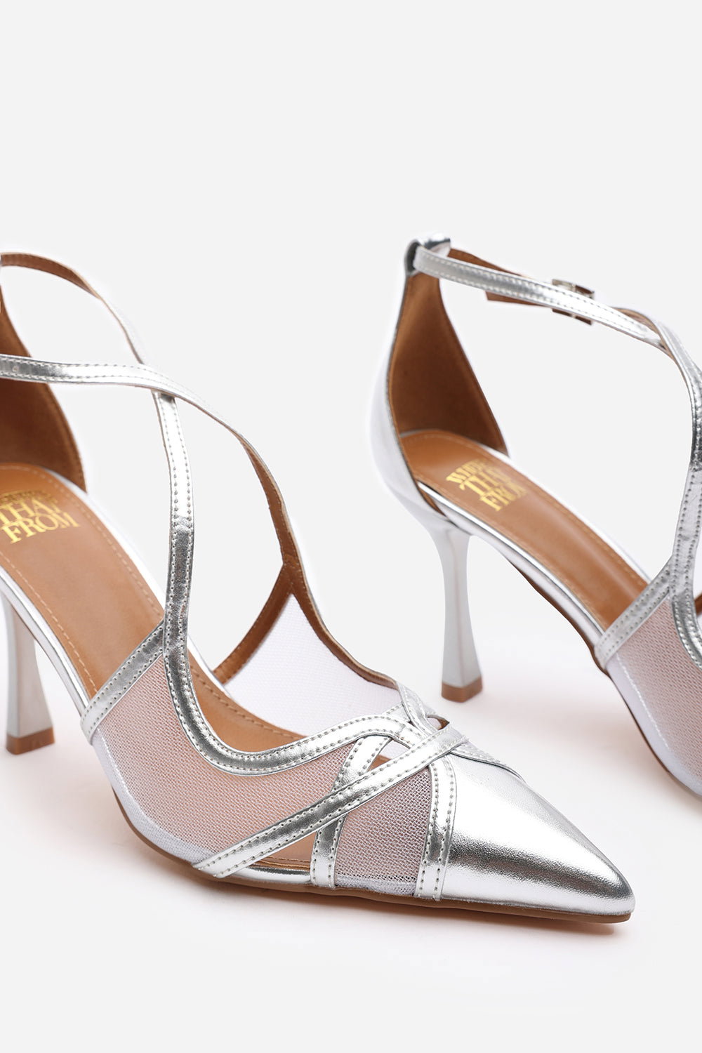 Silver 'Kiara' Strappy Pointed Toe High Mesh Heels, Image 4 of 4