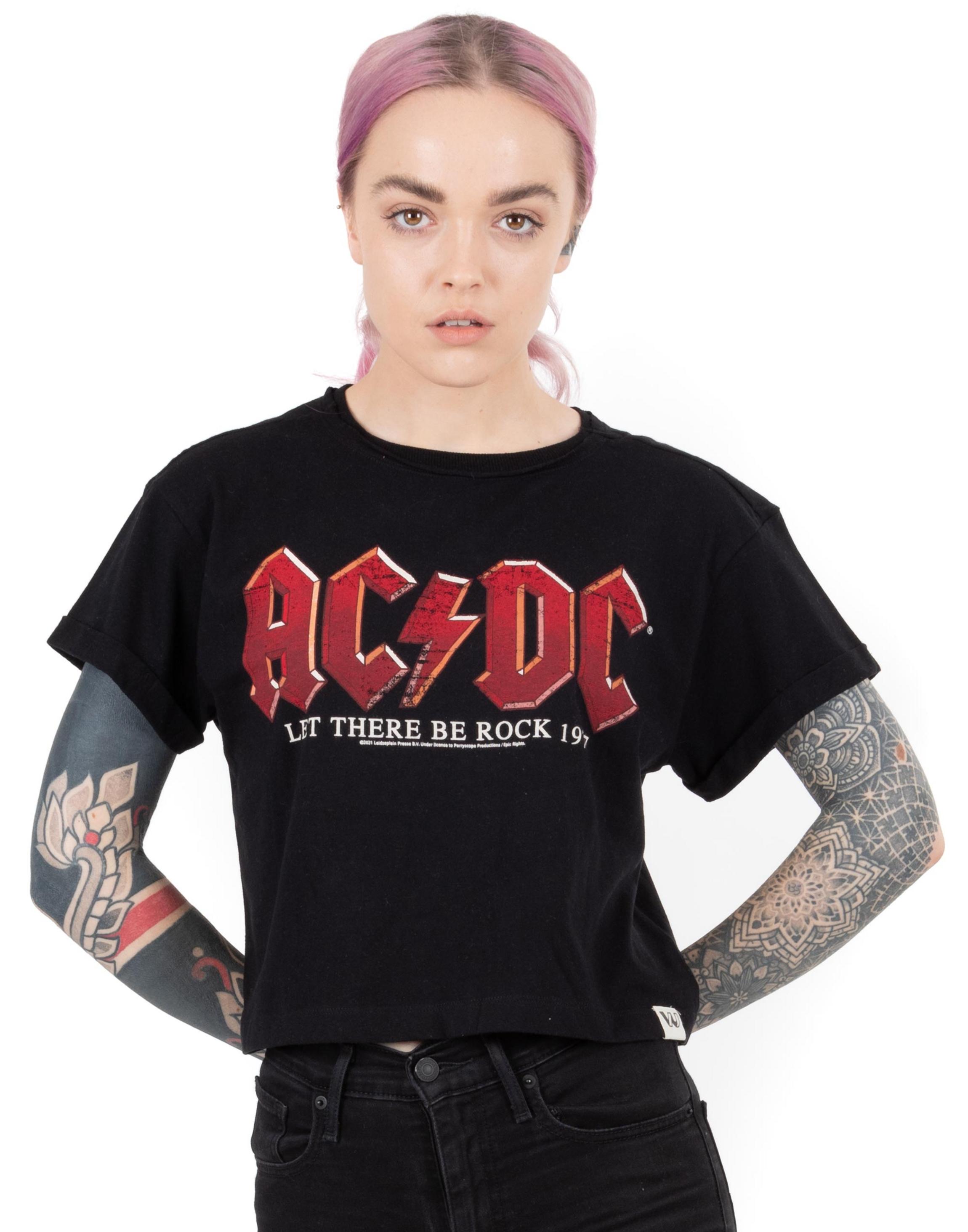 Black Ac/Dc Crop Cropped Short Sleeved T-Shirt