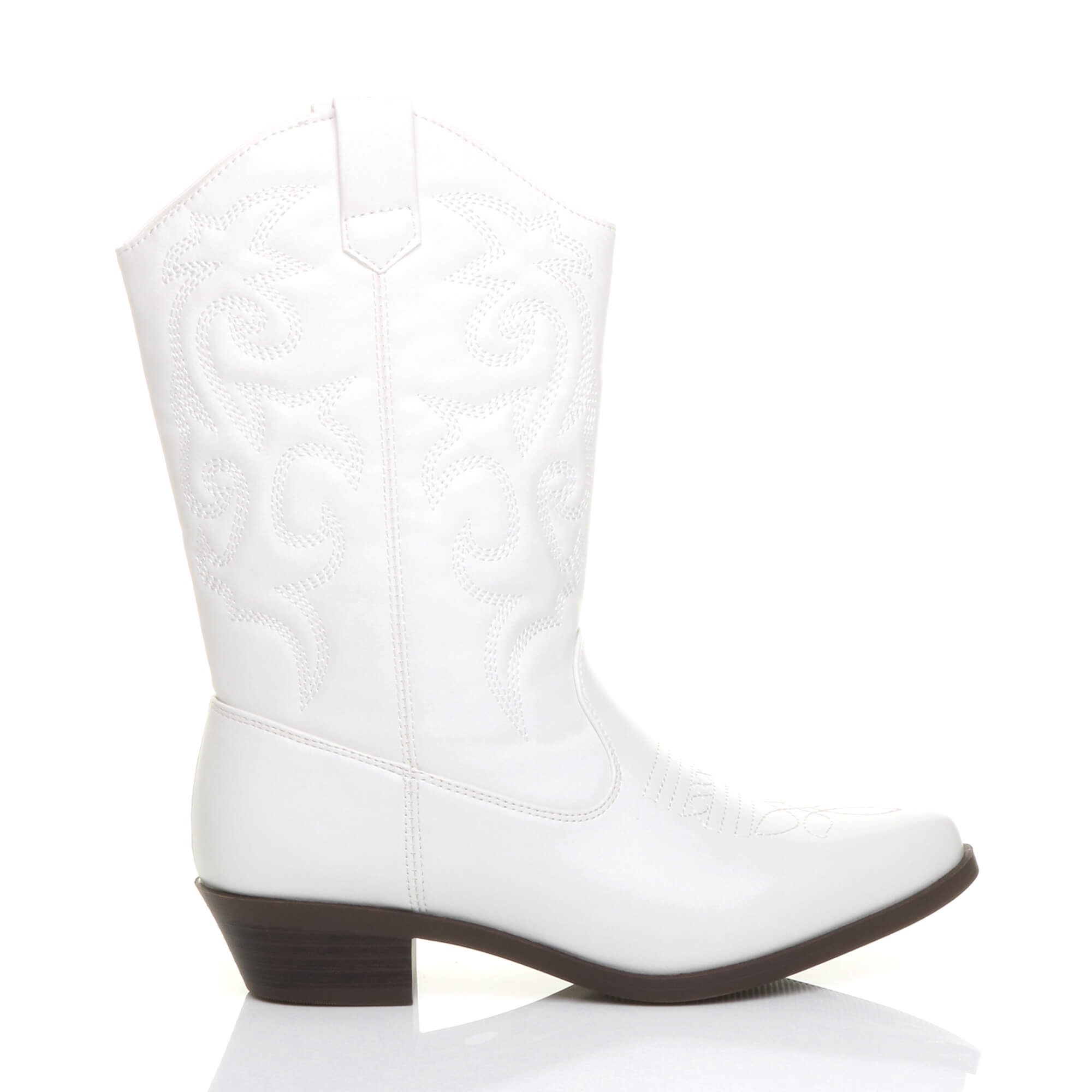 White Low Cuban Heel Embroidered Cowboy Western Boots, Image 2 of 5