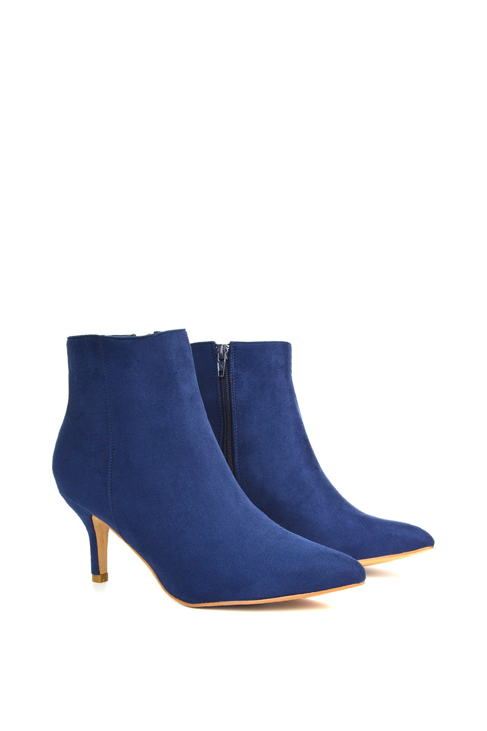 Navy XY LONDON Navy 'Anastsia' Low Mid Kitten High Heel Stiletto Zip-Up Ankle Boots, Image 5 of 5