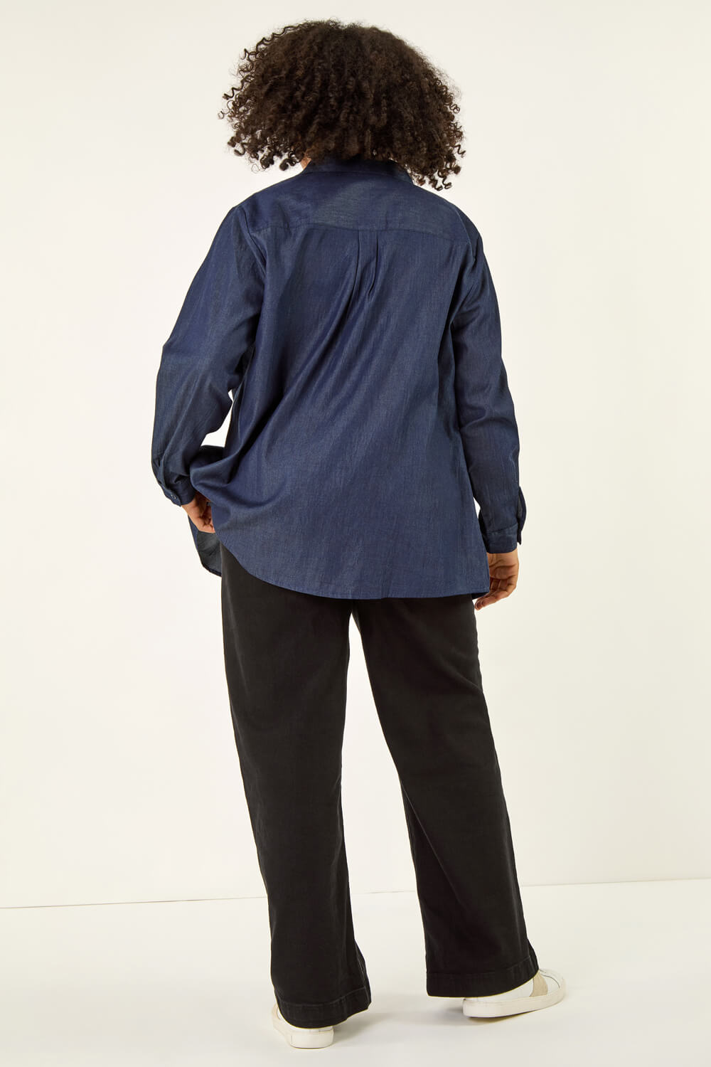 Blue Curve Cotton Button Up Blouse, Image 4 of 5
