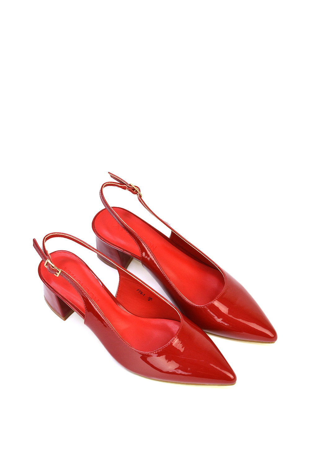 Red XY LONDON Red 'Devon' Court Shoe Block Heels With Slingback, Image 4 of 6