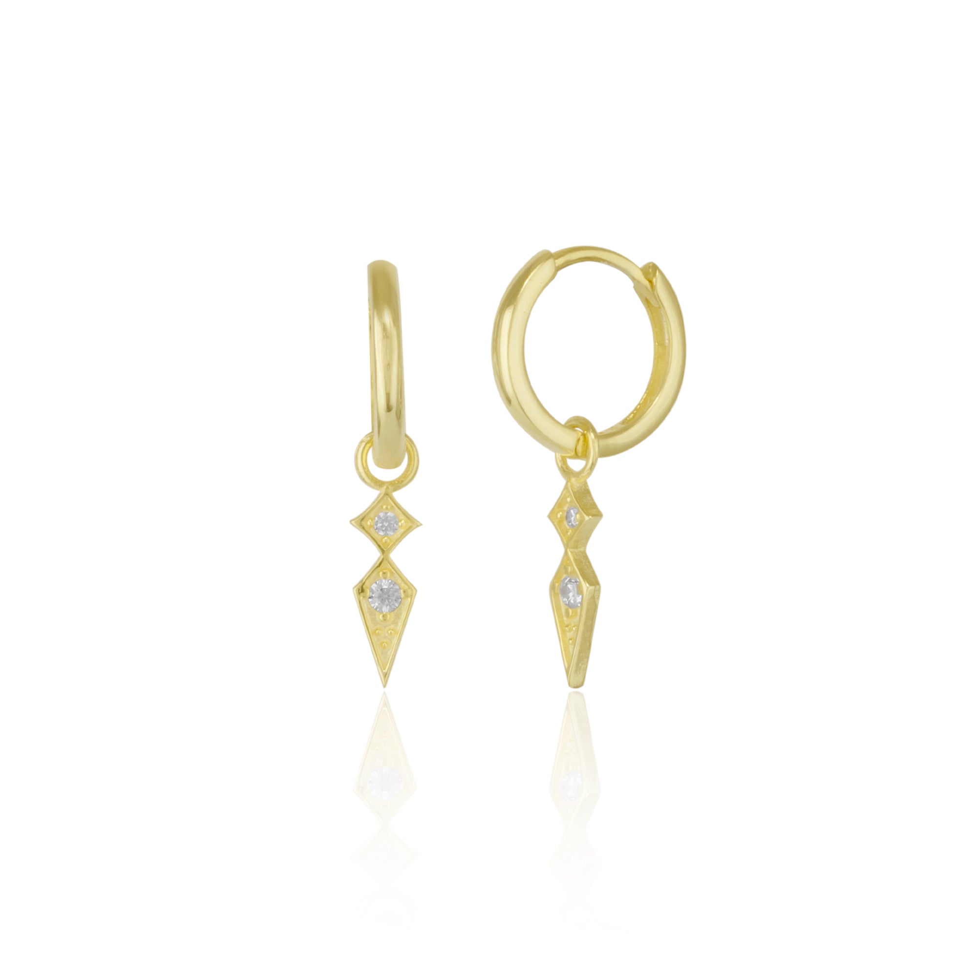 Gold Sterling Silver Pave Spike Rhombus Drop Earring, Image 1 of 5