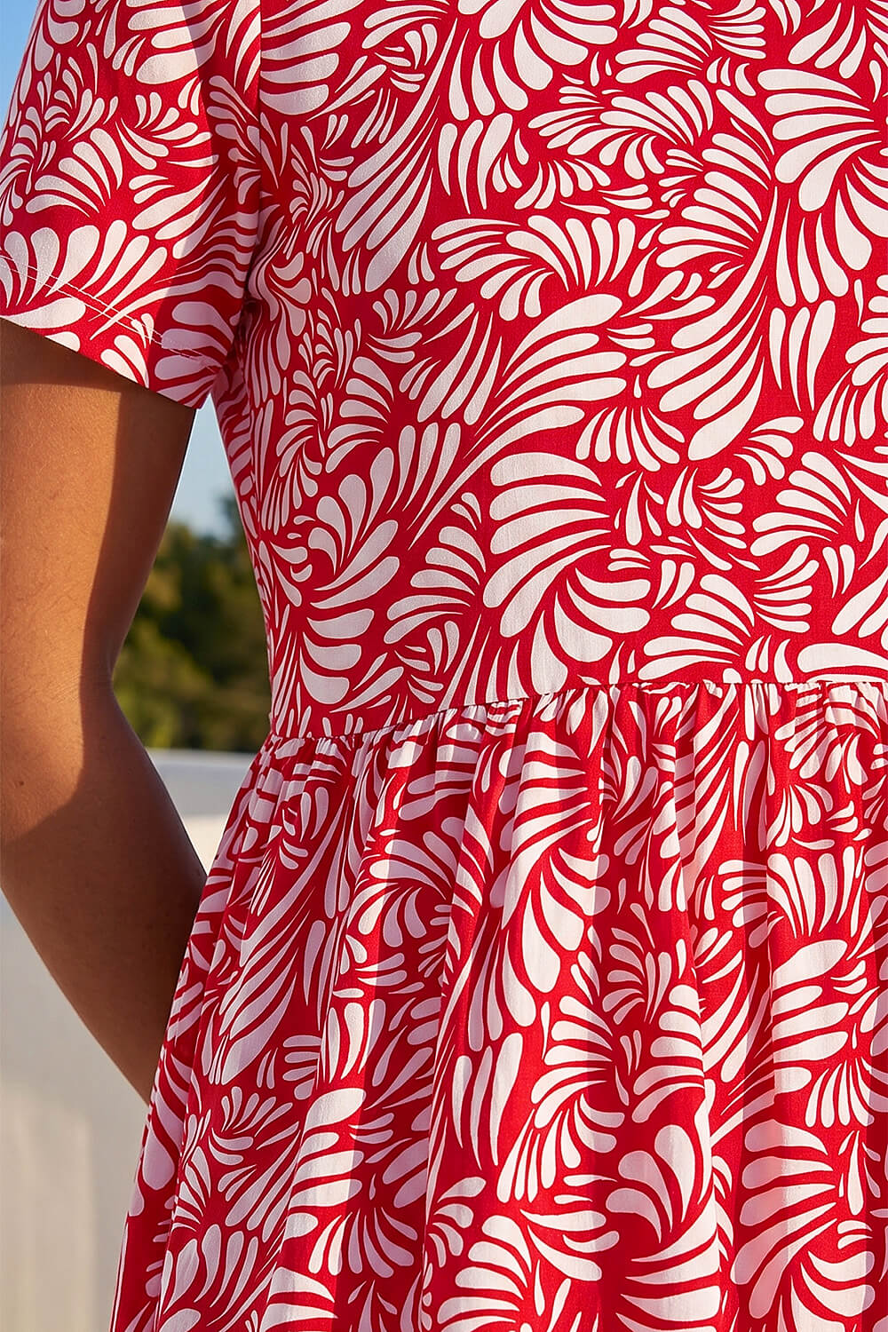 Red Abstract Print Jersey Stretch Dress, Image 5 of 4