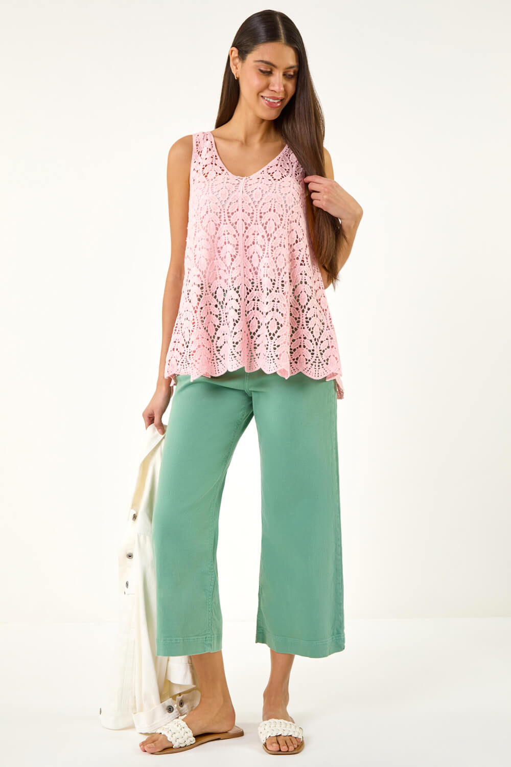 Light Pink Crochet Knit Vest Top, Image 4 of 6