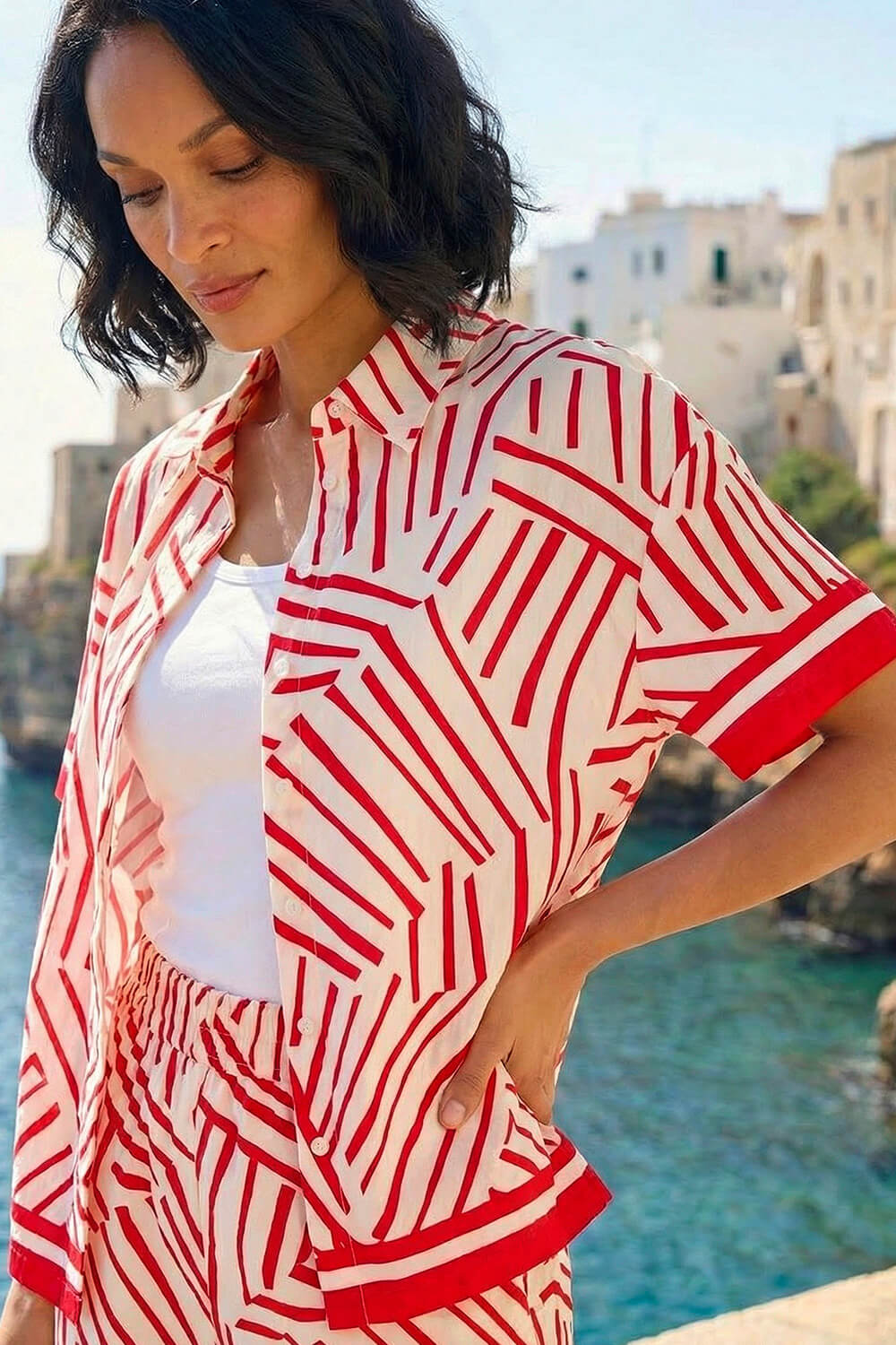 Red Dusk Geometric Buttoned Shirt, Image 1 of 4