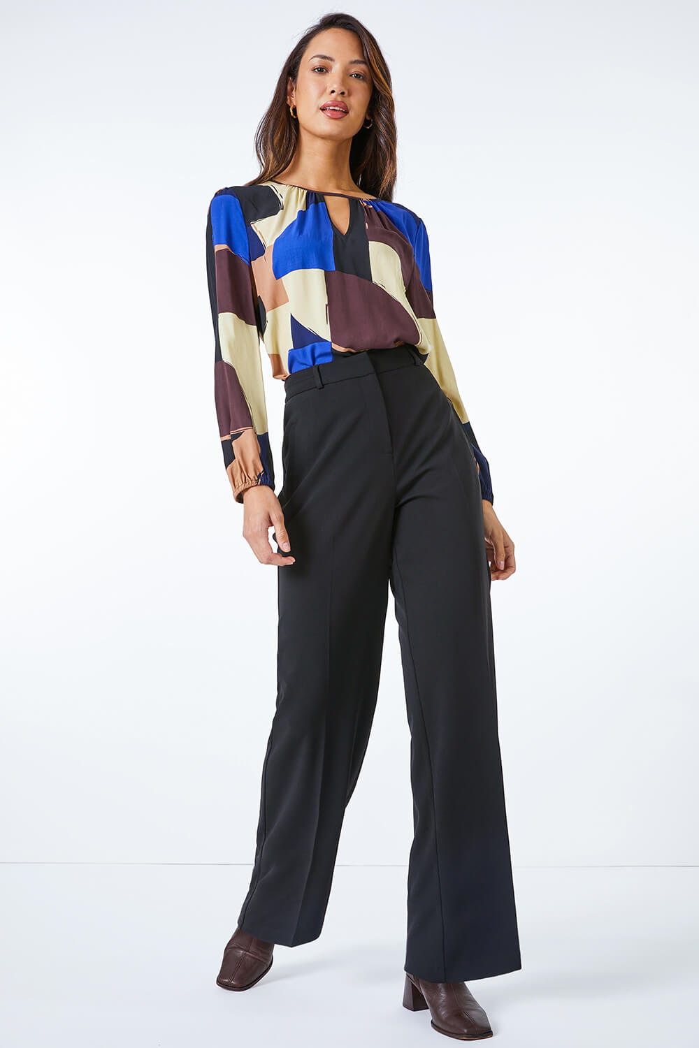 Black Wide Leg Stretch Trousers, Image 3 of 5