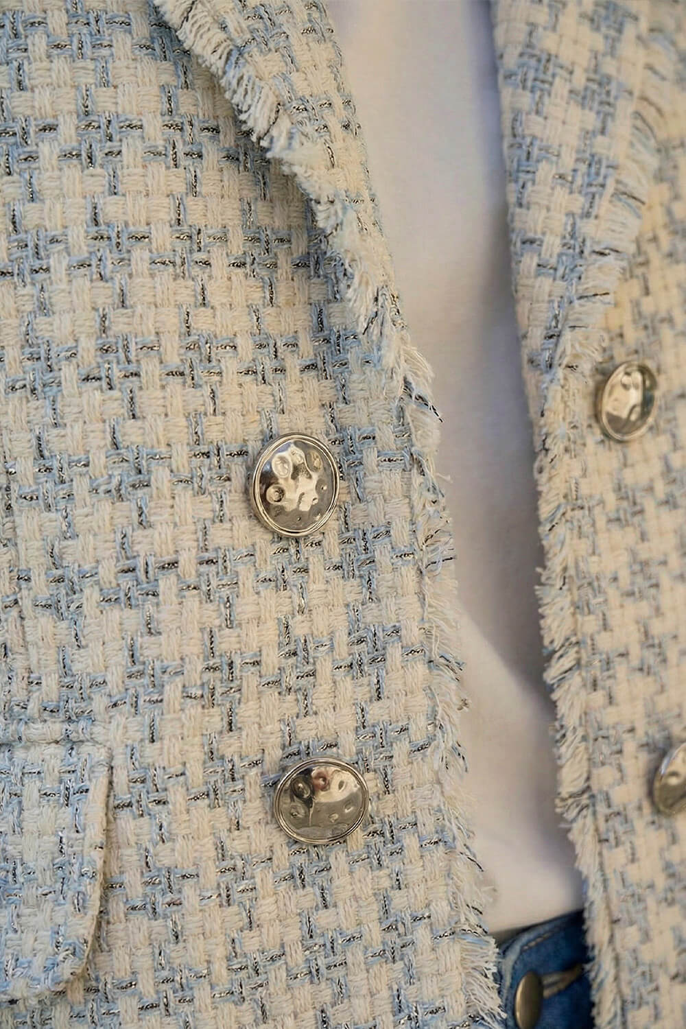 Blue Boucle Frayed Edge Jacket , Image 5 of 4