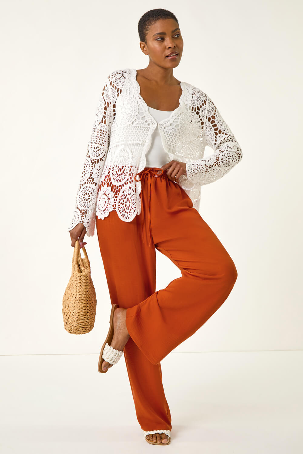 Rust Elasticated Waist Wide Leg Trousers