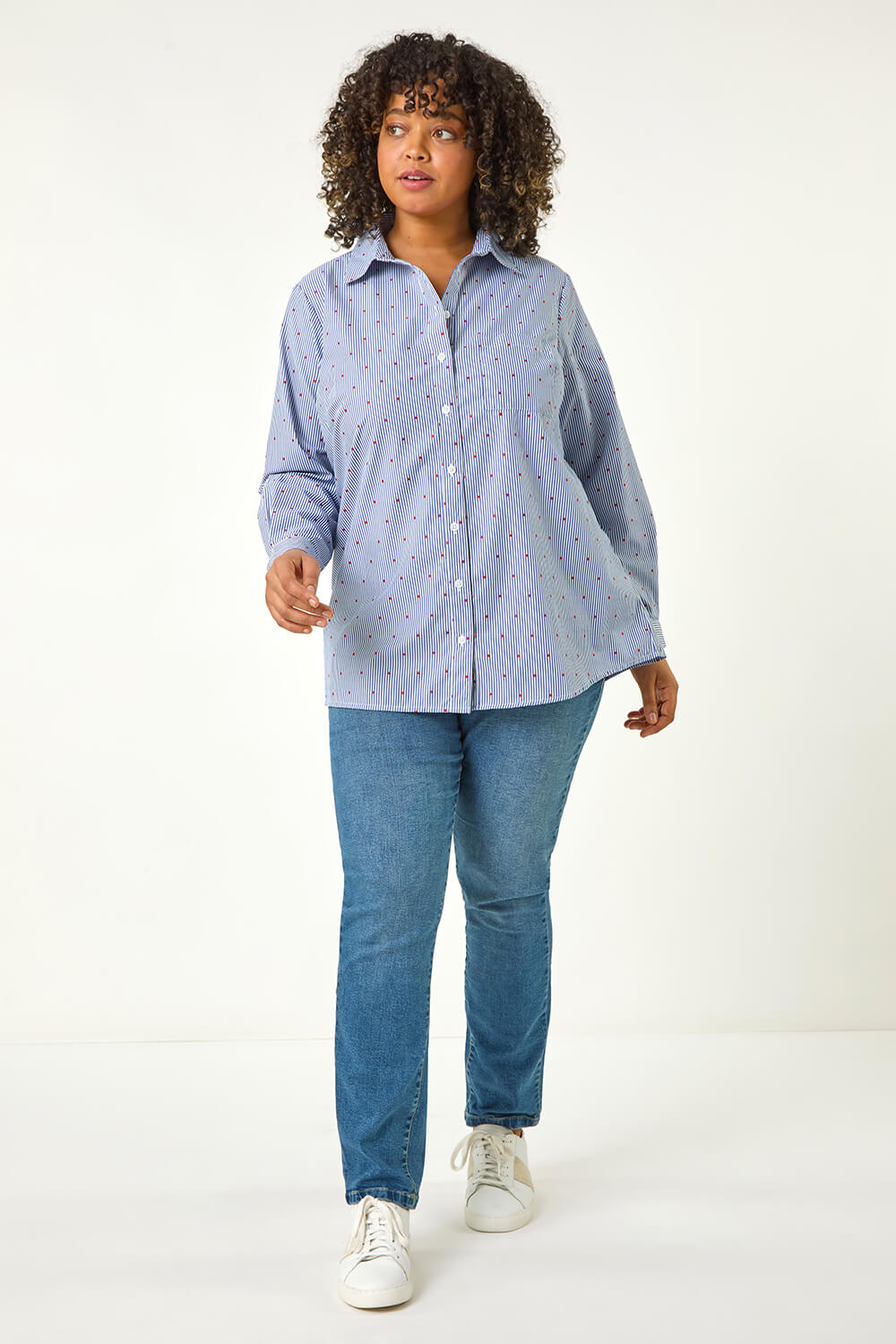 Blue Curve Dobby Spot Stripe Shirt, Image 3 of 5