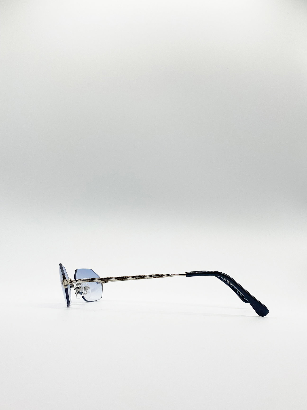 Blue Rimless Oval Hexagon Sunglasses, Image 4 of 4
