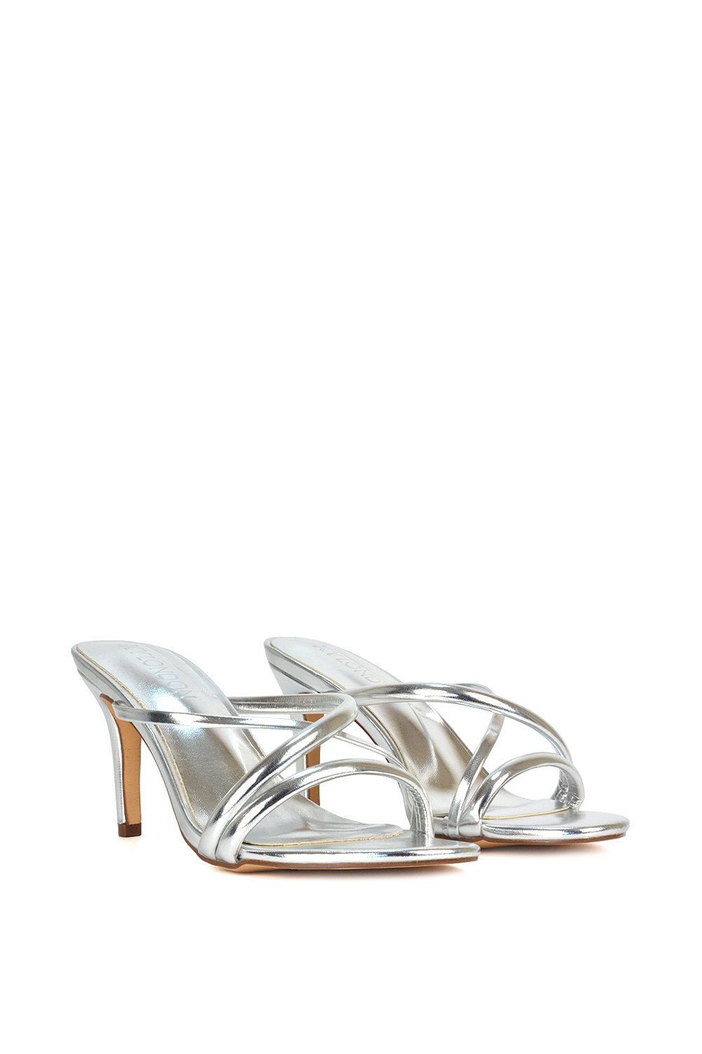 Silver XY LONDON Silver 'Angel' Stiletto High Heel Mule Sandals, Image 5 of 6