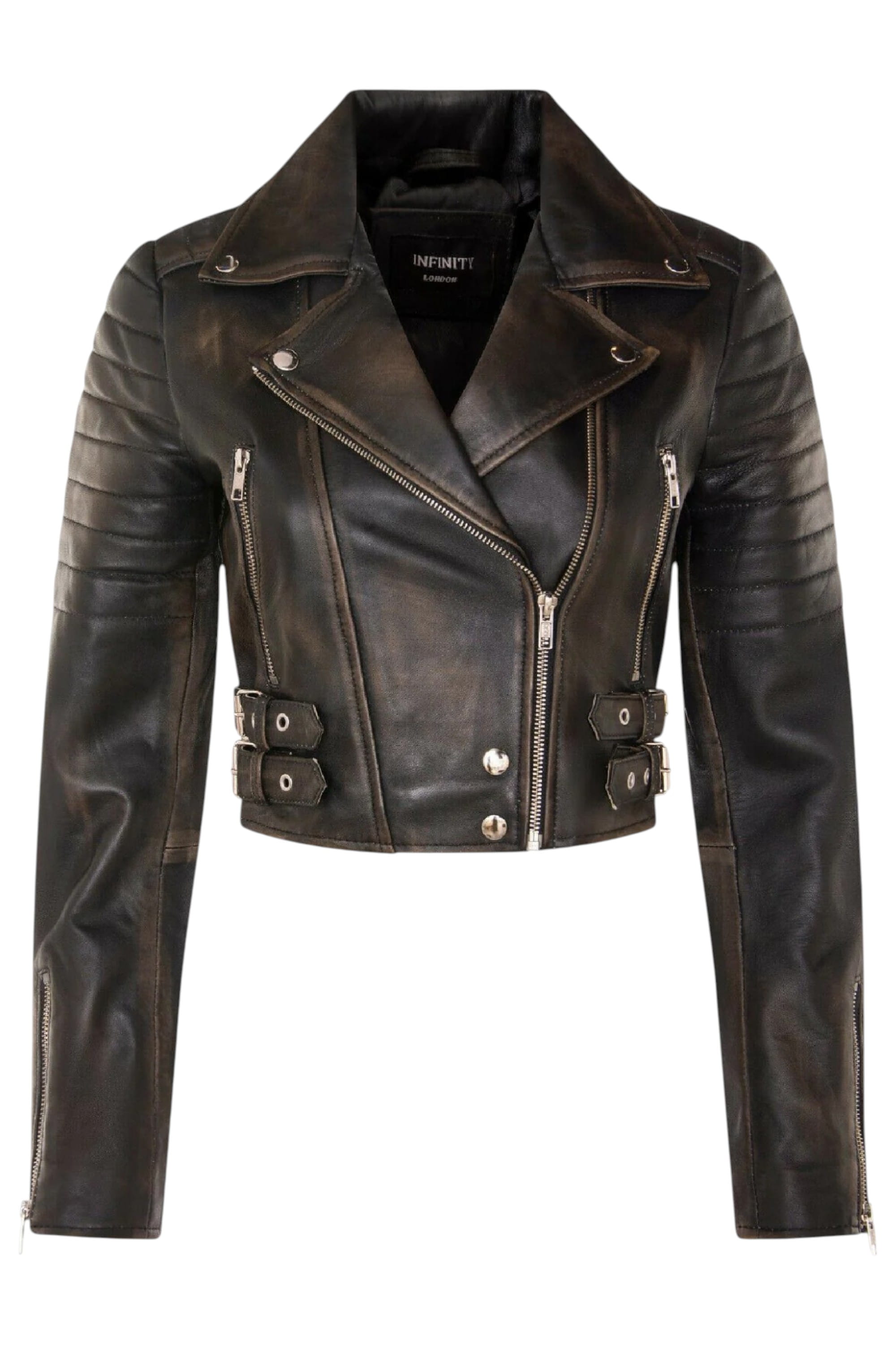 Black Brando Cropped Leather Biker Jacket