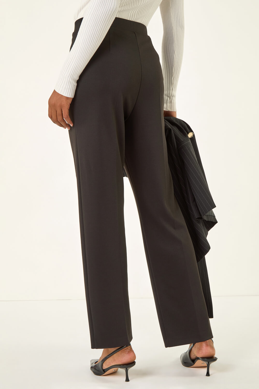 Black Straight Leg Ponte Stretch Trouser, Image 5 of 5