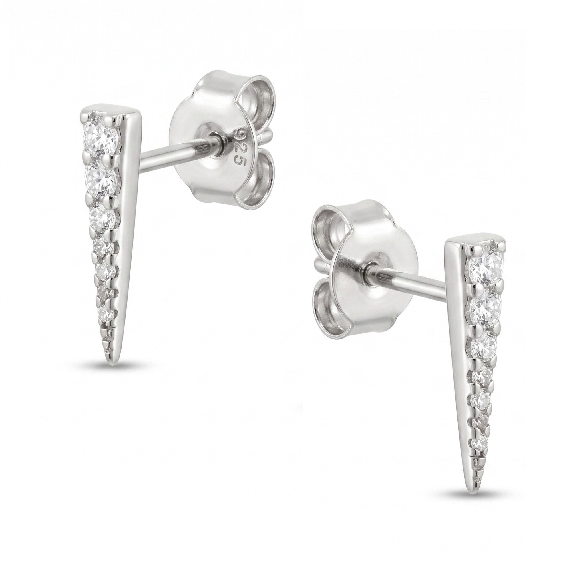 Silver Long Pave Dagger Stud Earrings, Image 1 of 3